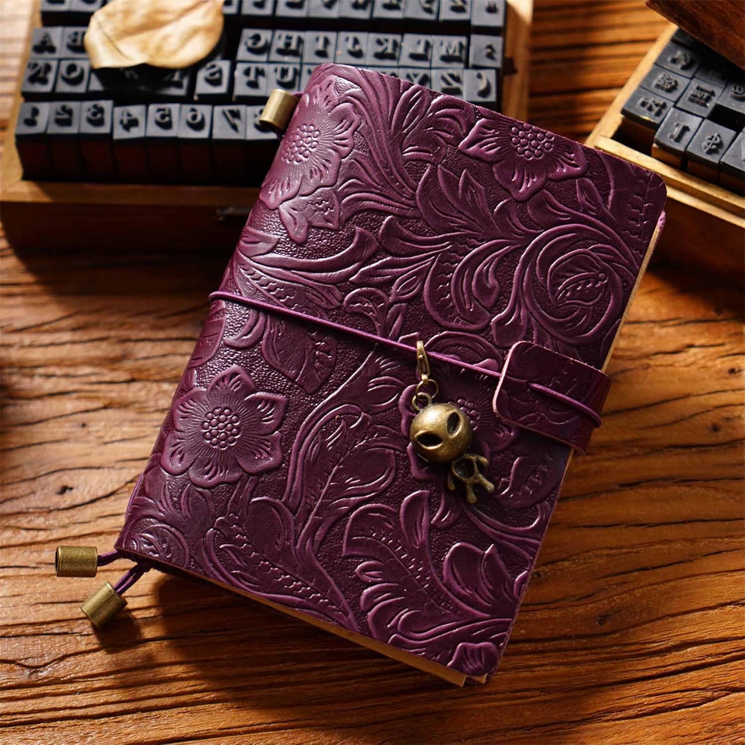 Genuine Leather Carving Patterns TN Travel Notebook Protective Cover Journal Sketchbook Planner Agenda Diary Personal Organizers Noteboo (Purple A5)