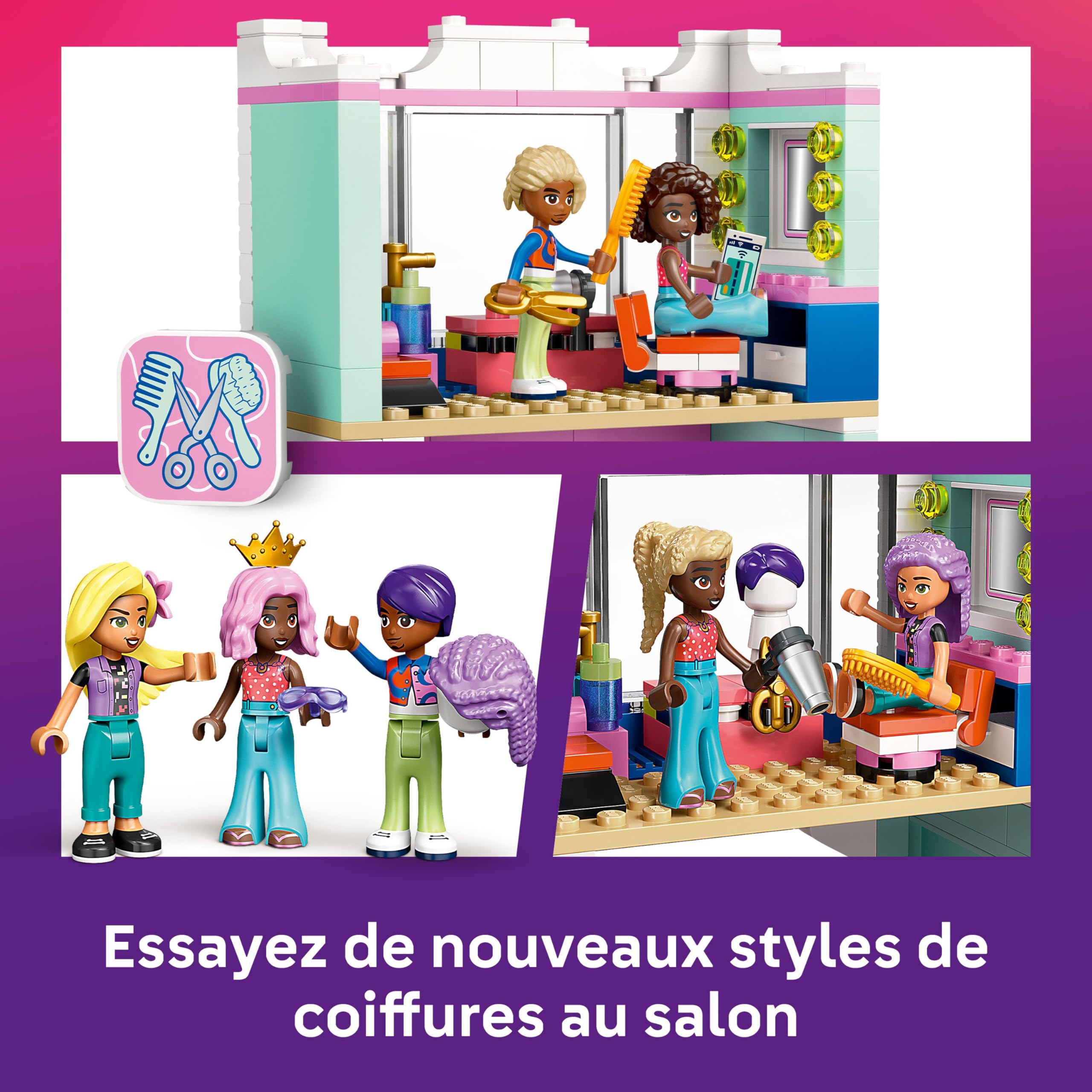 LEGO Friends Le Salon de Coiffure et la Boutique d’Accessoires - Jouet de Construction et Jeu créatif pour Filles dès 7 Ans - Idée Cadeau pour apprenties coiffeuses - Inclut 3 Mini-poupées 42662