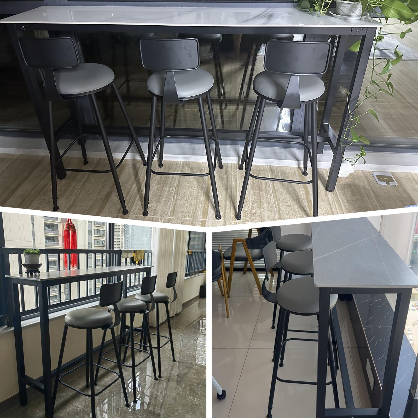 Moderna mesa de bar alta para el hogar,Mesa de Bar Rectangular Estrecha,Tablero de piedra sinterizada, superficie amplia, diseño robusto,Se aplica a sala de estar balcón.(Wit,160*40*105cm)
