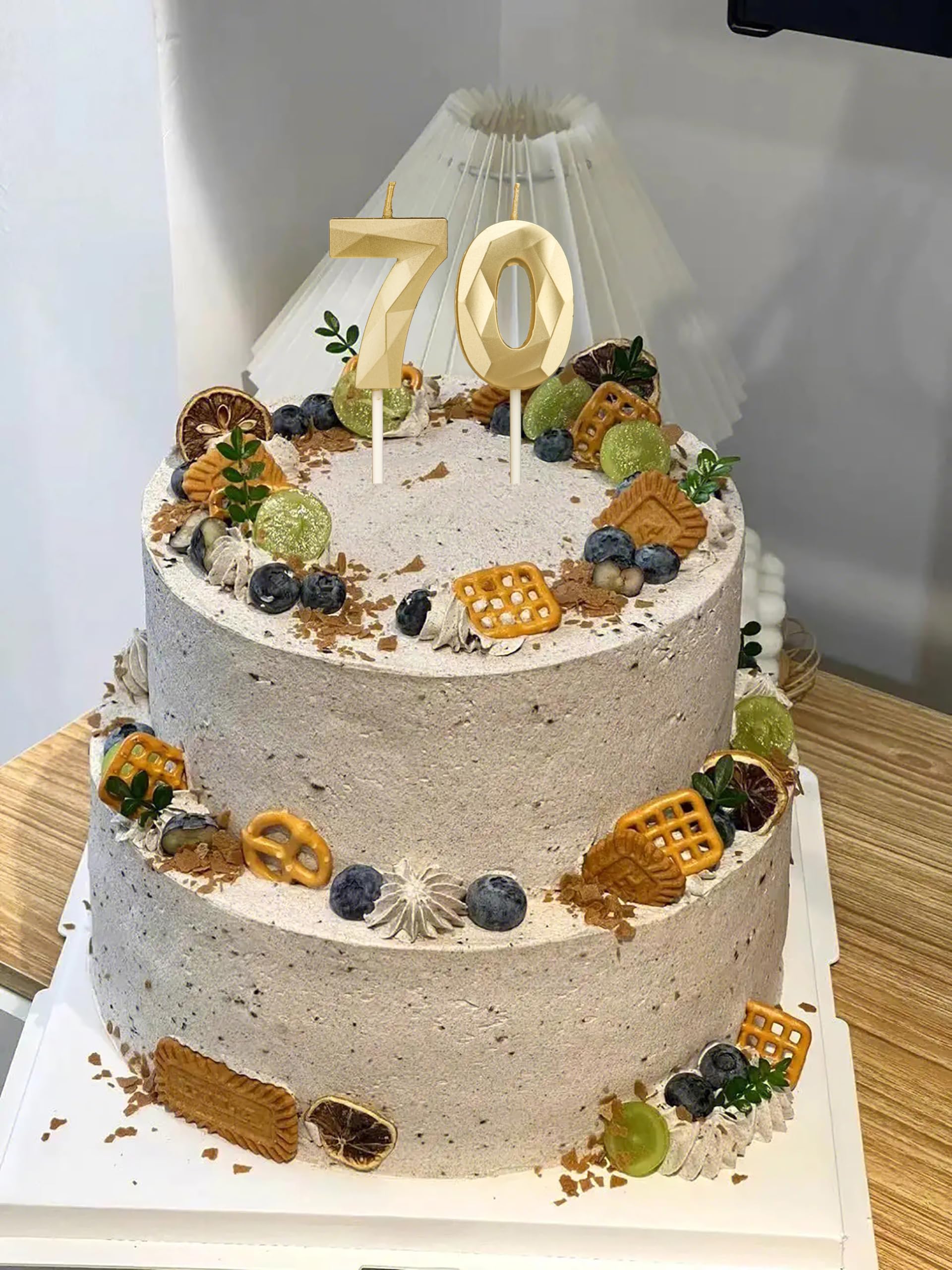 Eusbon 70° Candela Per Decorazione Di Torte, Numero 70 Candela Di Compleanno Per Festa Di Compleanno, Anniversario Di Matrimonio, Candele Di Numero Grande Oro Rosa 7cm - Foto 3