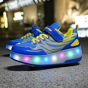 Baskets à Roulettes Rétractables Enfant 2 En 1 - LED Clignotantes, Pointures 30-40 EU, Pour Intérieur Et Extérieur