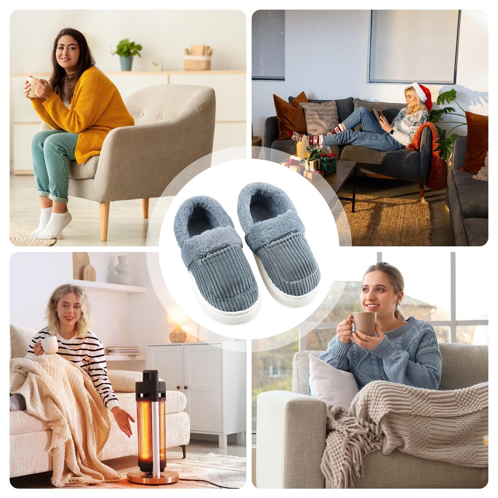 Chaussons chauffants rechargeables - Chauffe-bibera à 4 niveaux unisexe en velours EVA doux pour les personnes souffrant de pieds froids, les travailleurs au bureau, se détendre à la maison, cadeau
