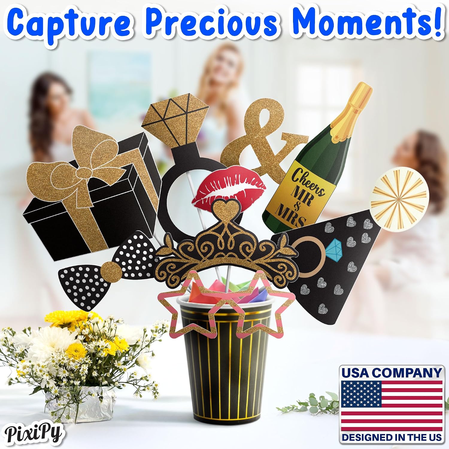 Wedding Photo Booth Props, Group Picture Favors, 53 pcs, Multicolored