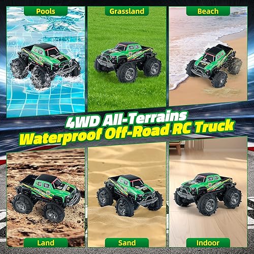 Miniatura 3 de Coche anfibio con control remoto y gestos, camión monstruo todoterreno 4WD, 2.4GHz 360 giratorio rápido RC con luz colorida, juguete de recogida de