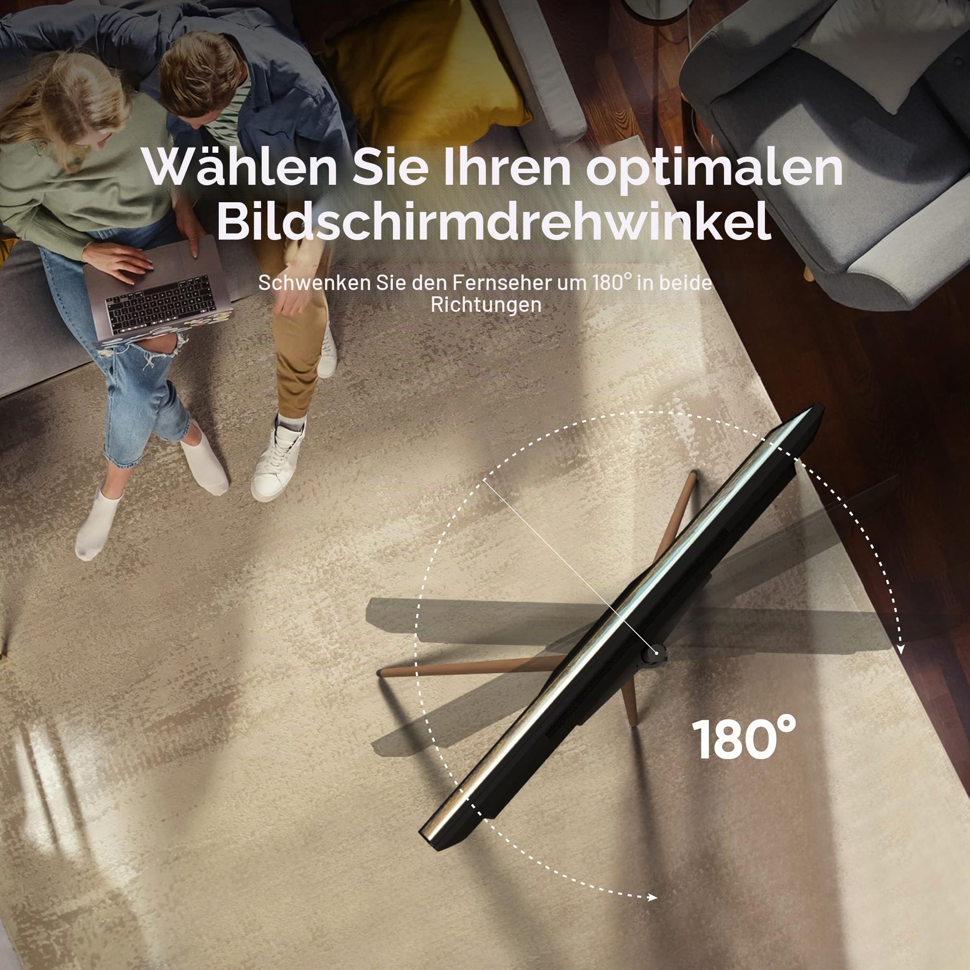 ONKRON TV Staffelei 32-65 Zoll, bis 35 kg, max VESA 400x400, TS1220-B | TV Ständer Dreibein 360° schwenkbar, aus Holz, höhenverstellbar, Hochformat, Kabelclips; für Wohnzimmer, Hotels & Events