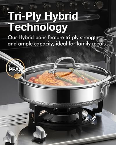 Miniatura 3 de Freidoras no eléctricas Híbridas Antiadherentes de 5.5 cuartos de galón con tapa de vidrio templado, mango que se mantiene fresco, apto para