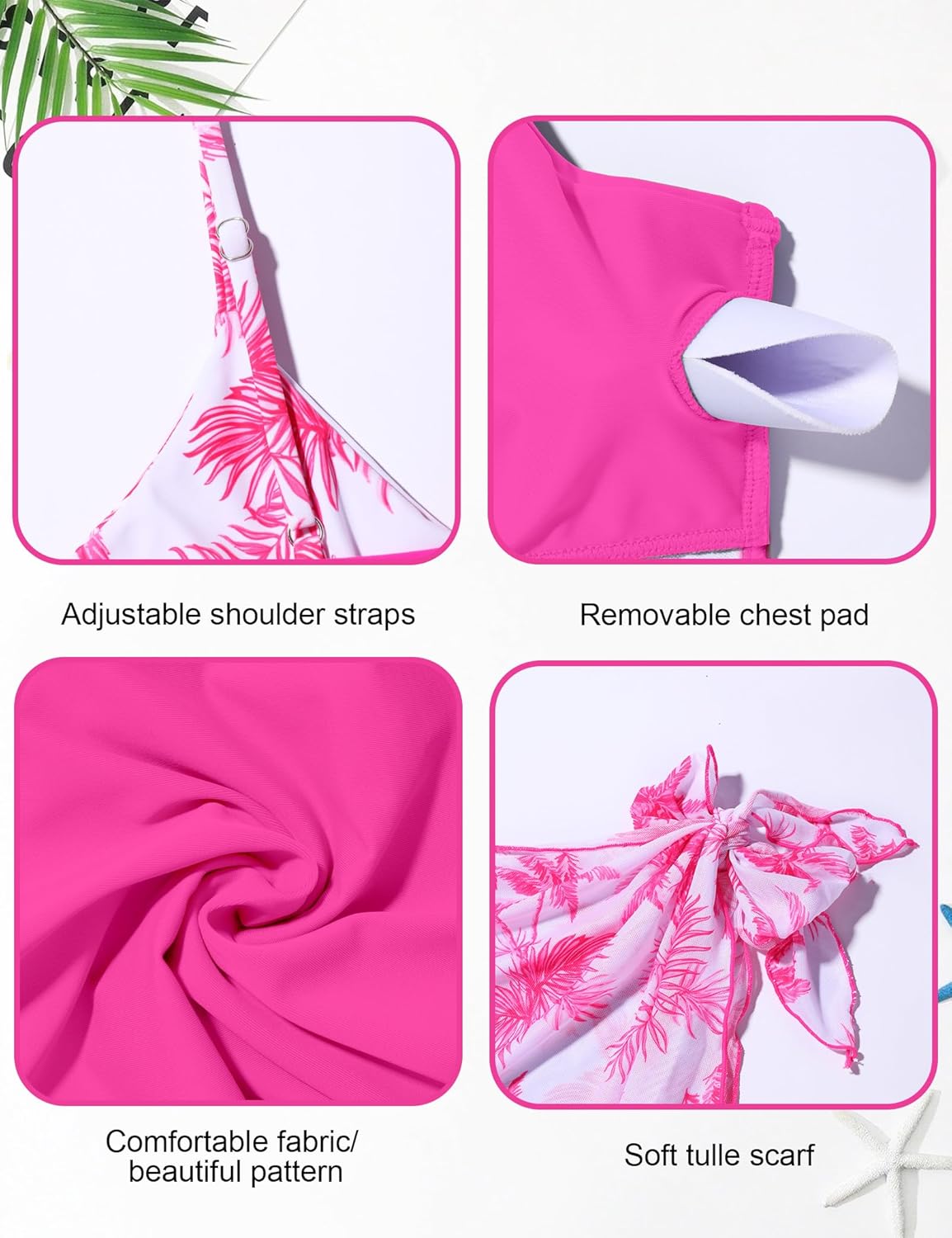 Girls'Swimwear One Piece Kids Swimsuits for Girls Tropical Twist Cross Bathing Suits with Cover Up Skirt - Image 6