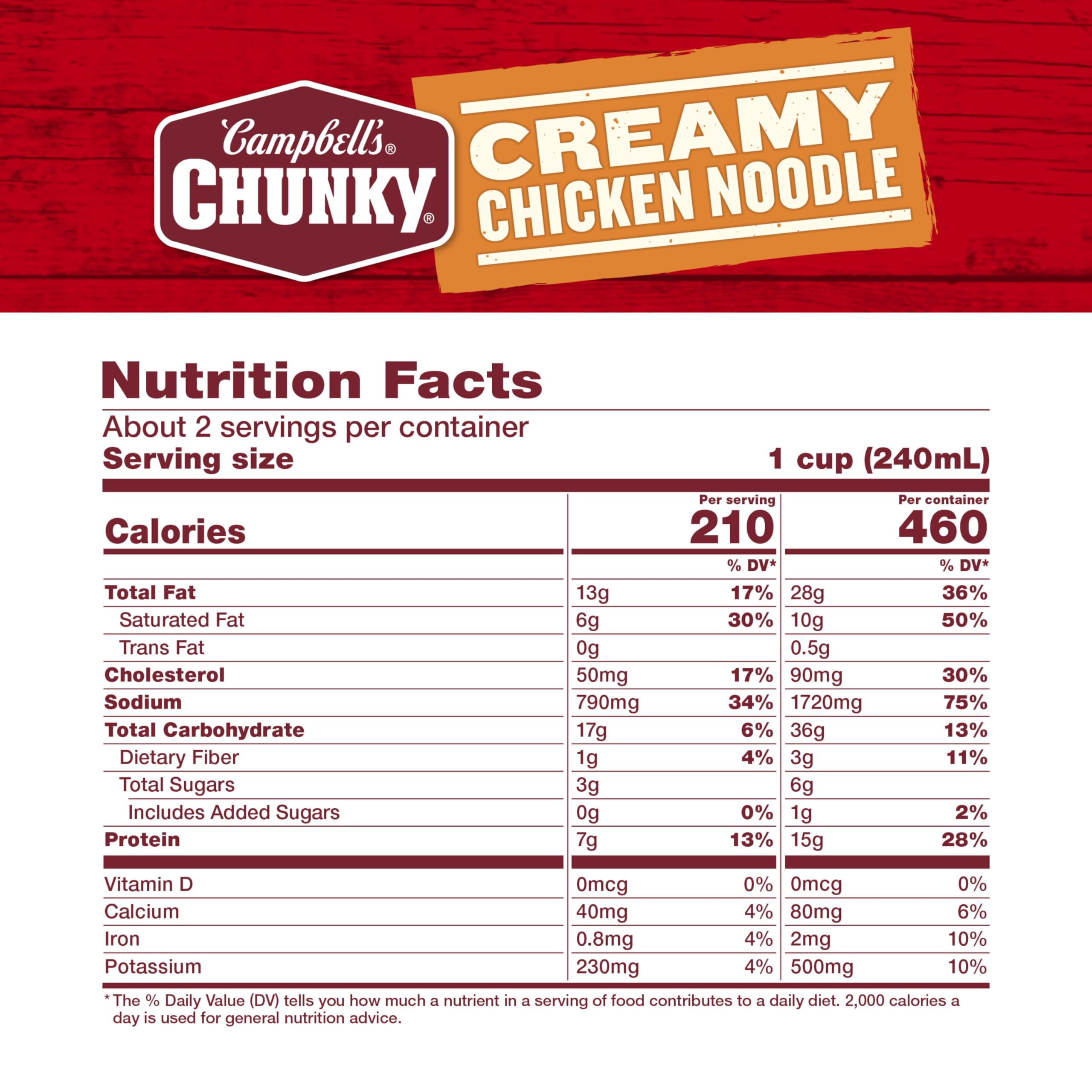 Campbell's Chunky Soup, Creamy Chicken Noodle Soup, 18.8 Oz Can (Case of 12)