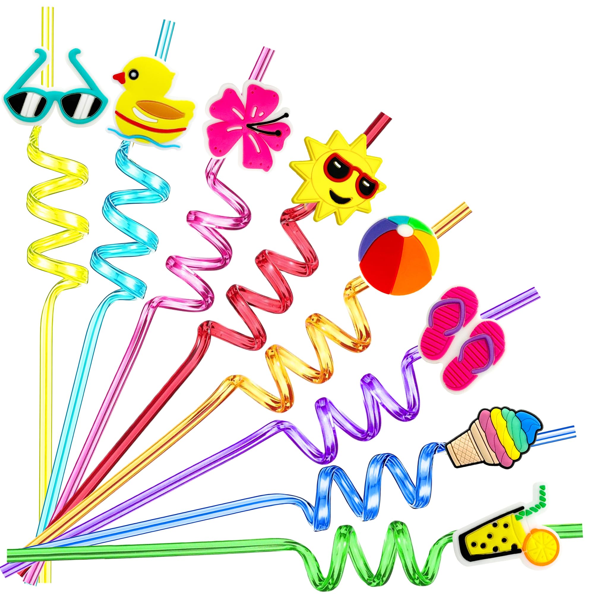 Summer Straws Pool Party Decorations Beach Fun straws Summer Party Favors - 24 Reusable Drinking Straws for Birthday Party Decorations Pool Party