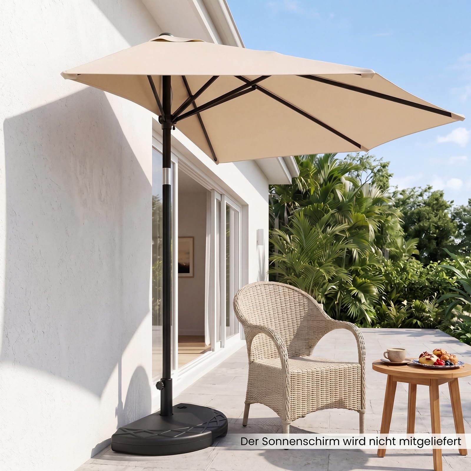 COSTWAY Sonnenschirmständer halbrund, 13 Liter / 18 kg befüllbar mit Wasser oder Sand, Schirmständer für Schirmstangen von 38/48 mm, Sonnenschirmfuß, Marktschirmständer, Sonnenschirm Ständer