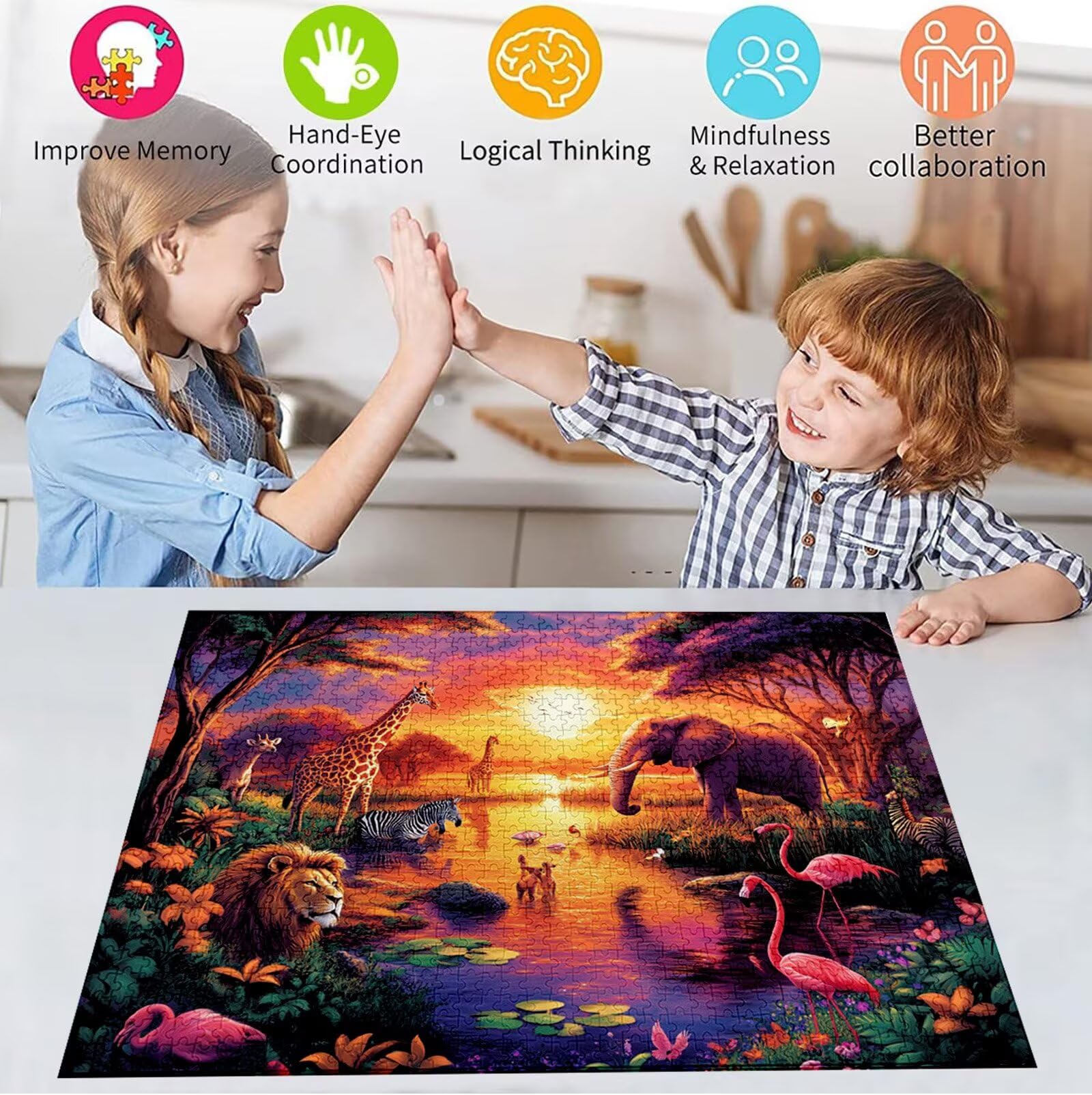 Puzzle 5000 Pezzi, 3 4 5 Anni Puzzle Cervo 6 7 8 Anni Giochi Educativi Sostenibili Con Motivi Per Adulti Da Gioco in Legno Di Alta Qualità Jigsaw Elefante per Gioco Familiare, Regalo Natale H-7037