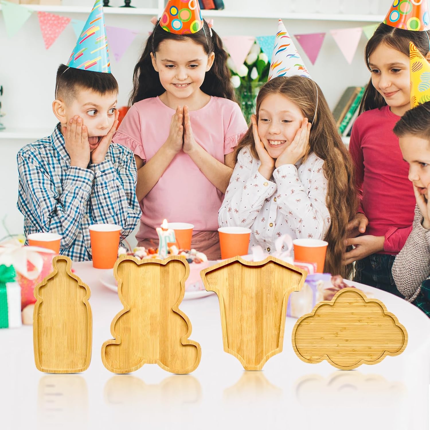 Charcuterie Board Platters 4 Pcs Baby Shower Food Trays Wooden Large Serving Tray Fillable Boxes for Food Snack Fruit Platters Wood Charcuterie Trays Birthday Gender Reveal Party Decoration