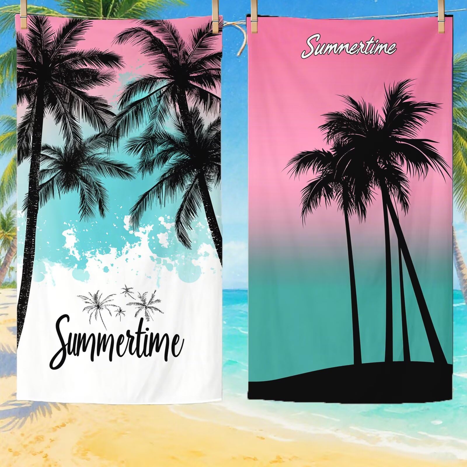 Telo Mare Microfibra, Telo Mare Grande 200x100 cm Set da 2, Antisabbia Asciugatura Rapida Assorbente Salvietta da Spiaggia Asciugamano per Palestra Piscina Viaggi Picnic, Regali Donna Estate Q-713