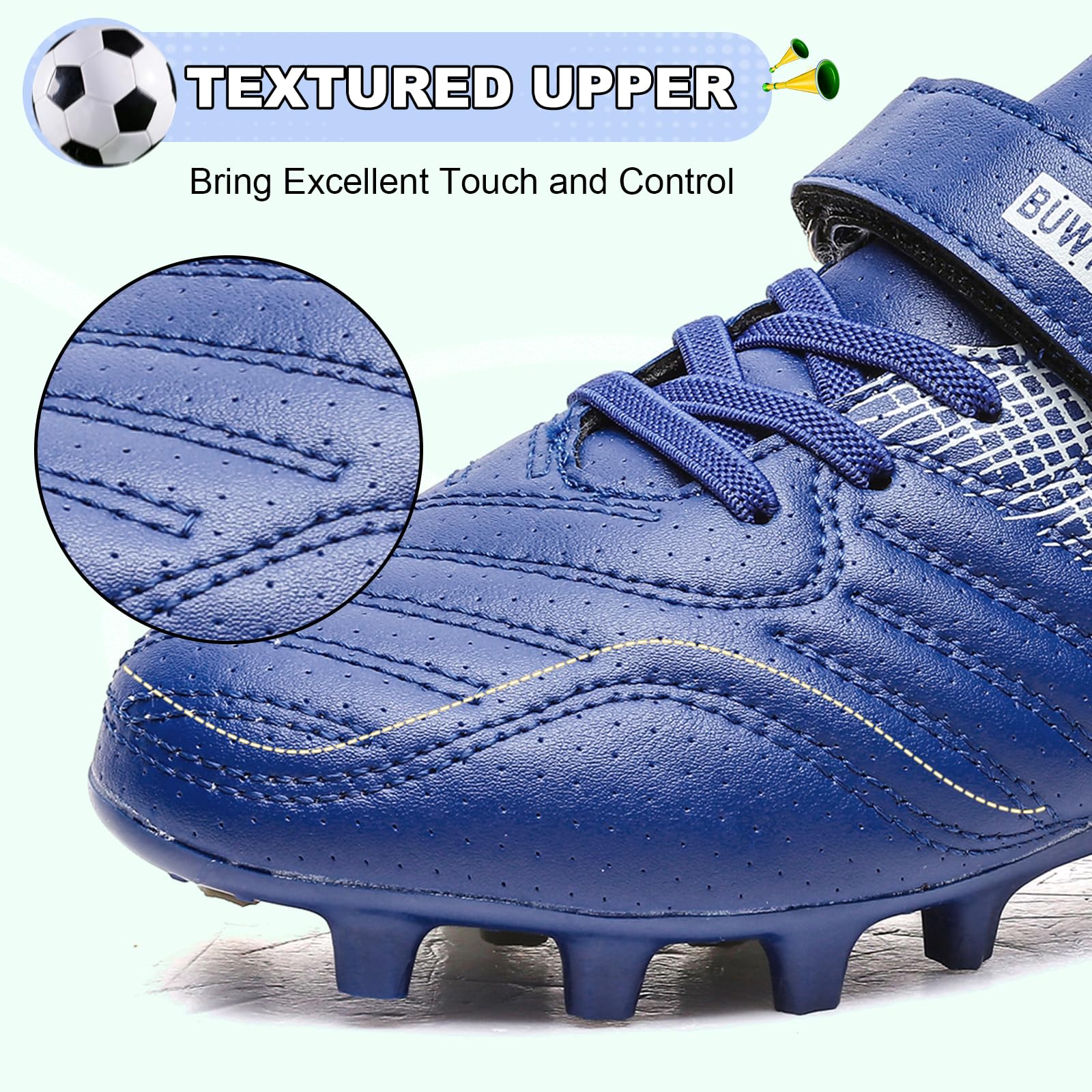 BUWTDAY Kids Soccer Cleats Boys Girls Athletic Outdoor Firm Ground Youth Football Shoes(Little Kid/Big Kid) Dark Blue