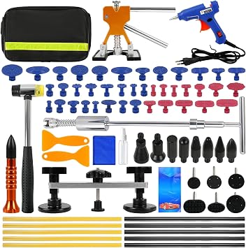 Car Dent Puller Kit, 78 Pcs Dent Removal Kit for Car, Paintless Dent Repair Kit with Gold Dent Puller Lifter, Bridge Puller, T-Bar Puller for Automotive Dent/Door Dings/Hail Damage/Fridge Dents