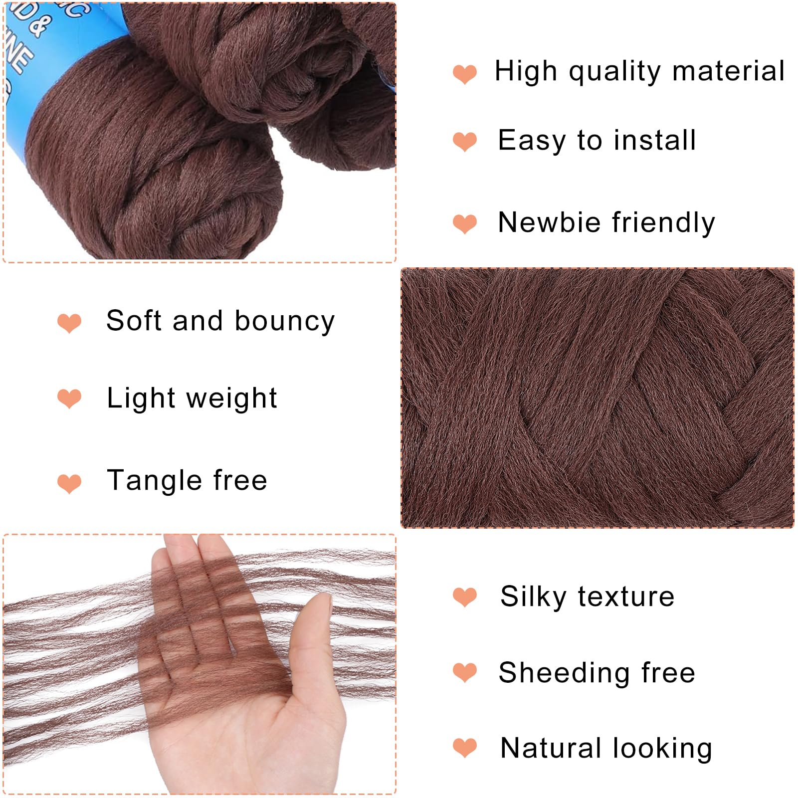 Mscat 2 Roll Brown Brazilian Wool Hair Acrylic Yarn for Hair Crochet African Braids Sengalese Twisting Jumbo Braids Box Braids Faux Locs Synthetic Hair Extension 70G/Roll(30#) - Image 3