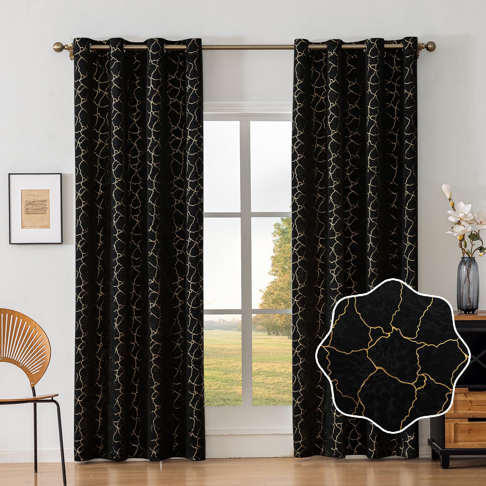 Ystyle Rideau Occultant Velours Lot De 2, 140x260cm, Rideaux Salon Rideau Thermique Isolant Anti Chaud Intérieurs, Rideau Phonique Anti Bruit, Moderne Chambre Maison Dressing, Noir