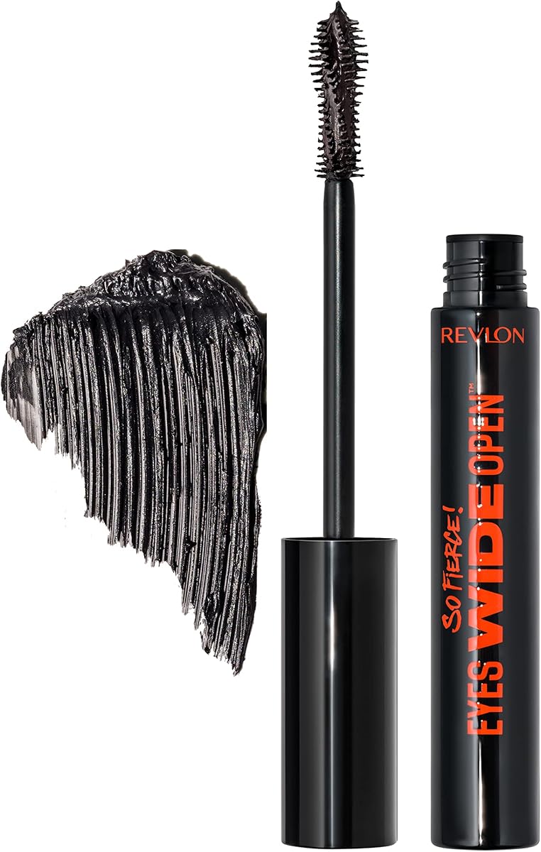 ¡Revlon tan feroz! Máscara de pestañas Eyes Wide Open, 102 negro, 0,24 onzas líquidas | La máscara de pestañas voluminizadora brinda una textura ingrávida para lograr el máximo volumen. Hasta 24 horas de uso. Resistente a las escamas.