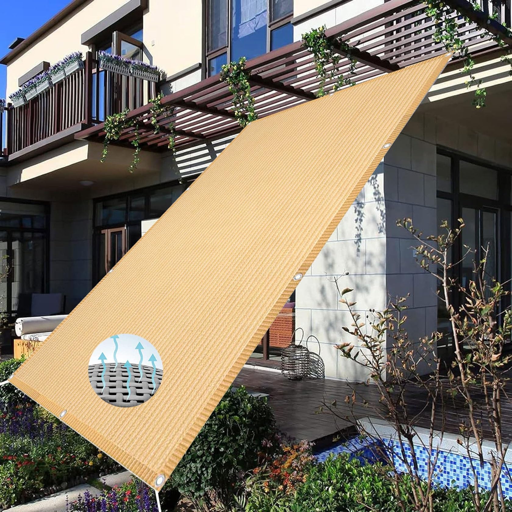 Amazon.co.jp: ベランダ 目隠し シェード 2.2 x 6 m 強化銅製ハトメ 縁