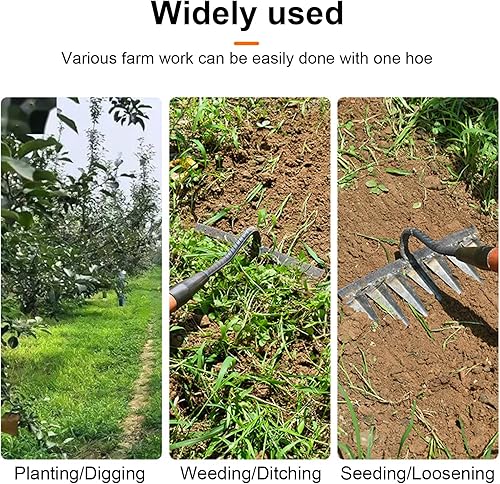 Miniatura 3 de Rastrillo de jardín afilado y duradero, rastrillo de hierro resistente, rastrillo de mano endurecido, rastrillo de mano de acero endurecido para