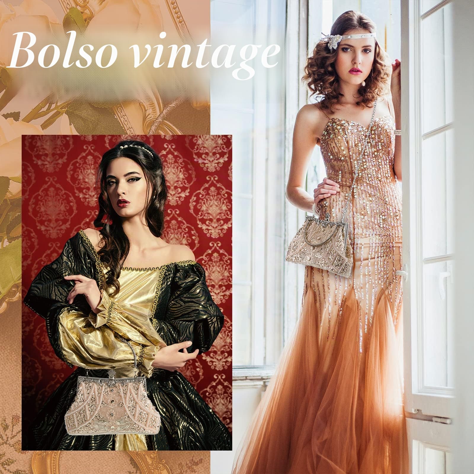 Amylove - Bolso de noche con cuentas, diseño años 20, complementos formales vintage para mujer, regalo de boda y fiesta
