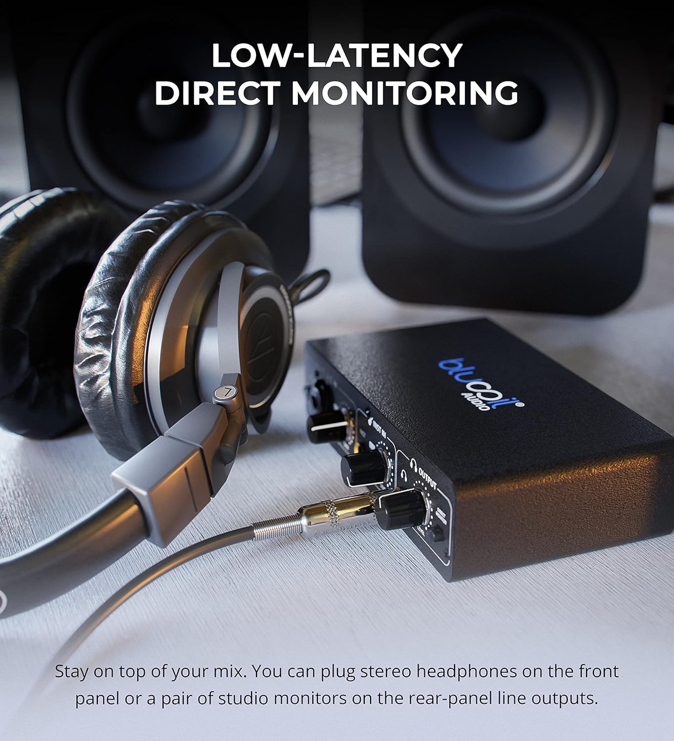 Blucoil Portable USB Audio Interface with a microphone connected