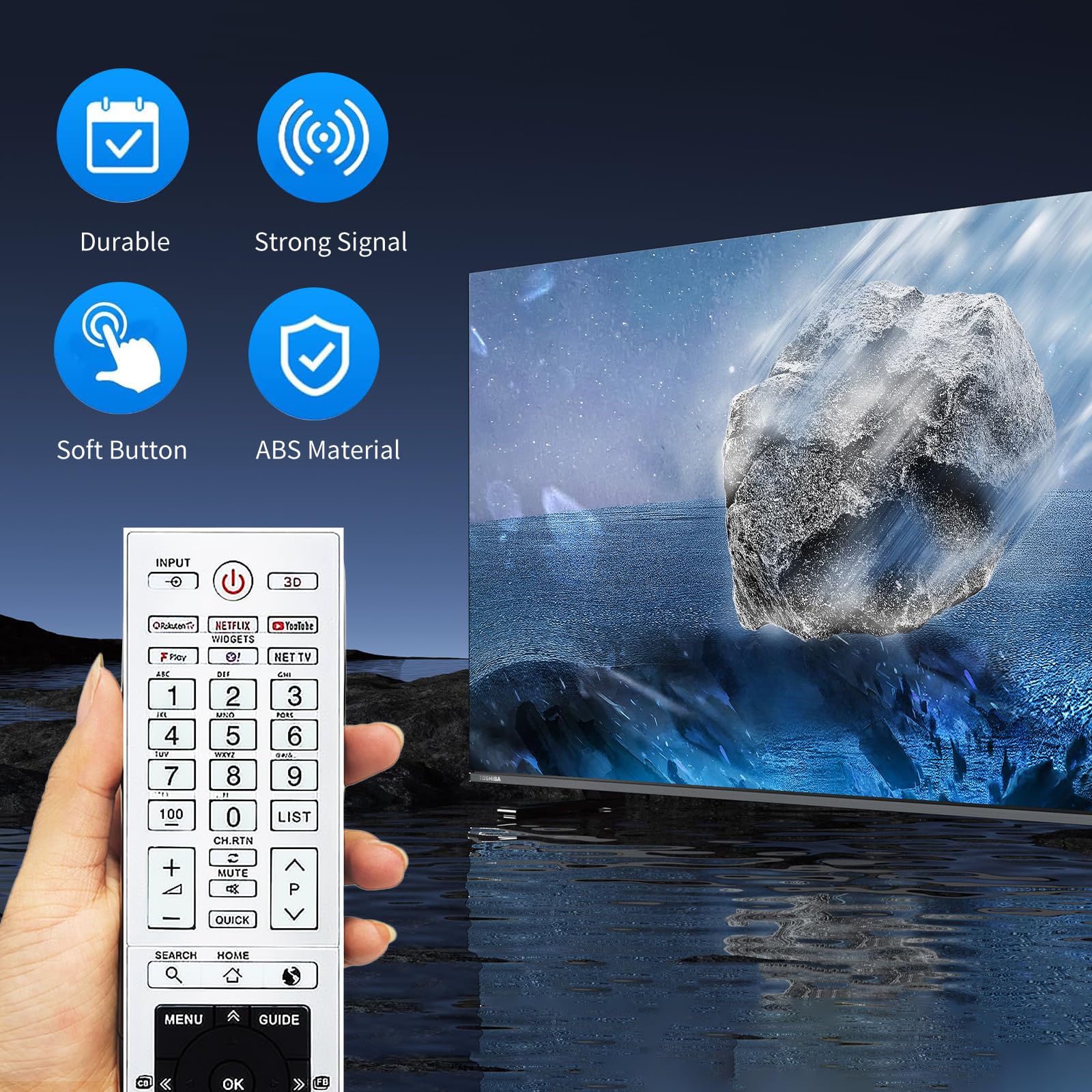 RIVIERA TS-1LC - Telecomando di ricambio universale per tutte le Smart TV Toshiba 3D LCD HDTV 4K LED 19AV615DB 26AV615DB 32AV615DB 37AV616DB 42AV635DB 39L1350U 40L5200U 42RV635DB ecc.