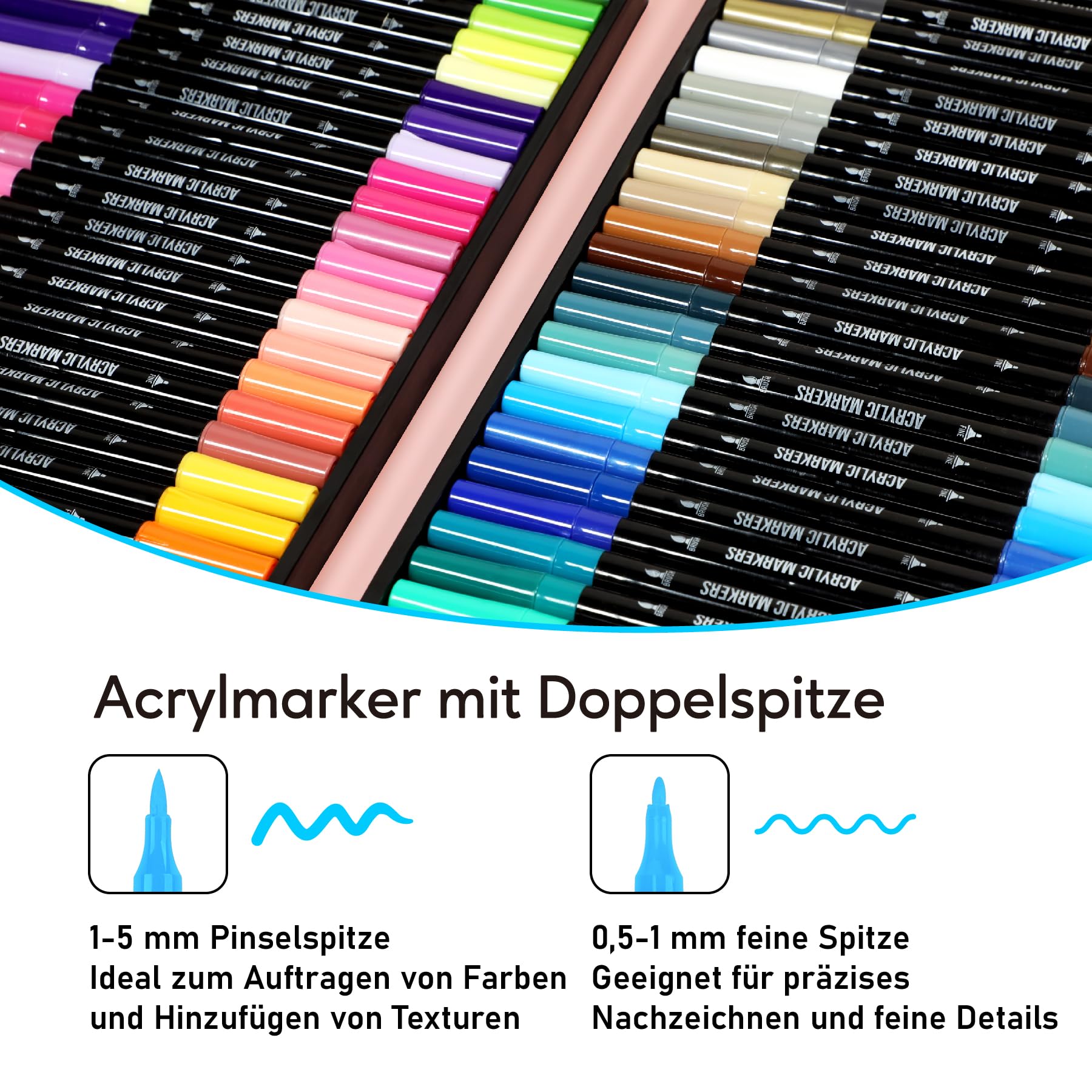 Pamaker 48 Colours Acrylic Pen Set, Acrylic Marker with Fine Tip and Brush for Fabric Canvas, Glass, Wood and Paper - Image 2
