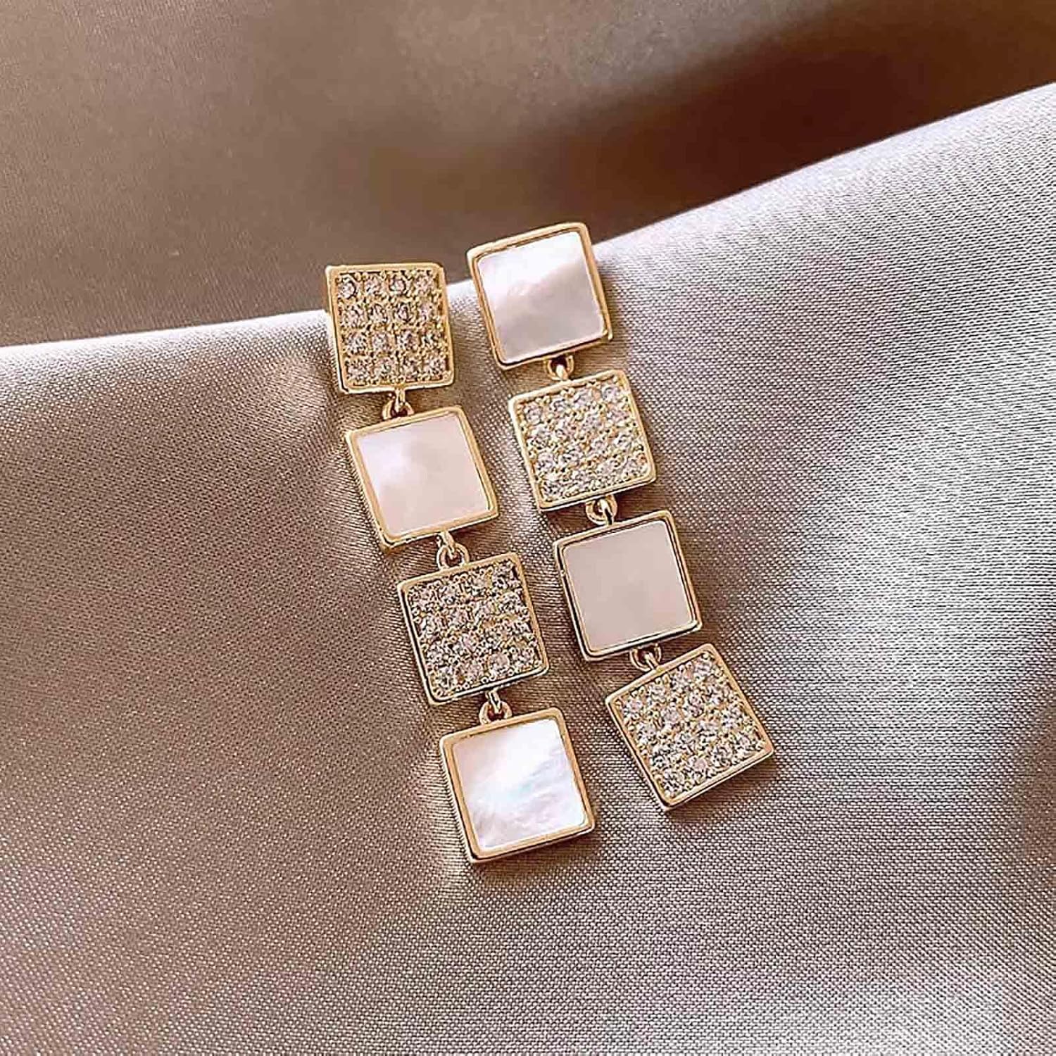 W WEILIRIAN Crystal Square Drop Earrings Long Square Dangle Earrings Boho Square Stud Earrings Geometric Asymmetrical Earrings Jewelry for Women - Image 4