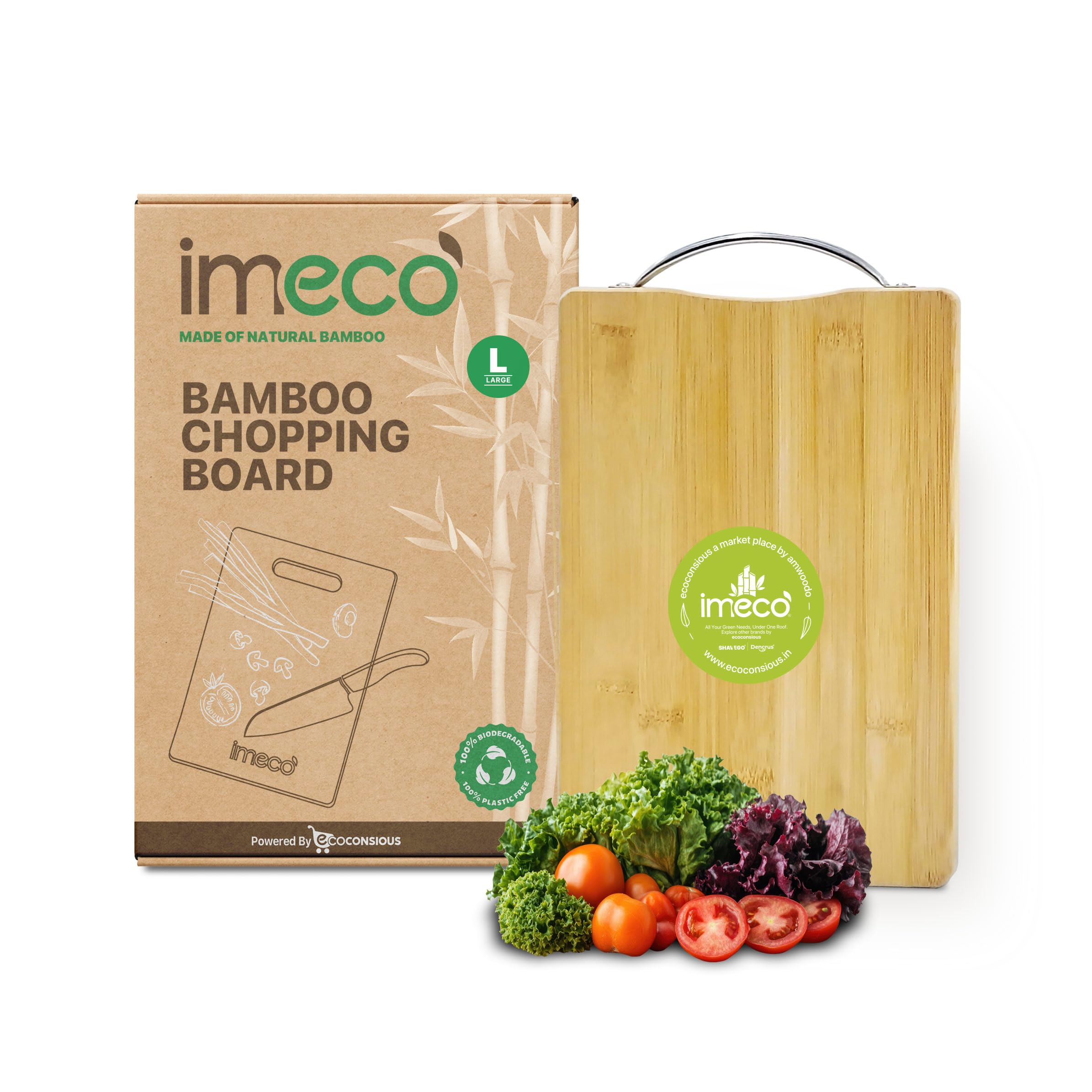 IMECO Bamboo Chopping Board | Large - 32 x 22 cm | Anti-Microbial, Scratch Resistant & Non-Slip | Wooden Chopping Board for Kitchen Use | Eco-Friendly & BPA-Free Cutting Board
