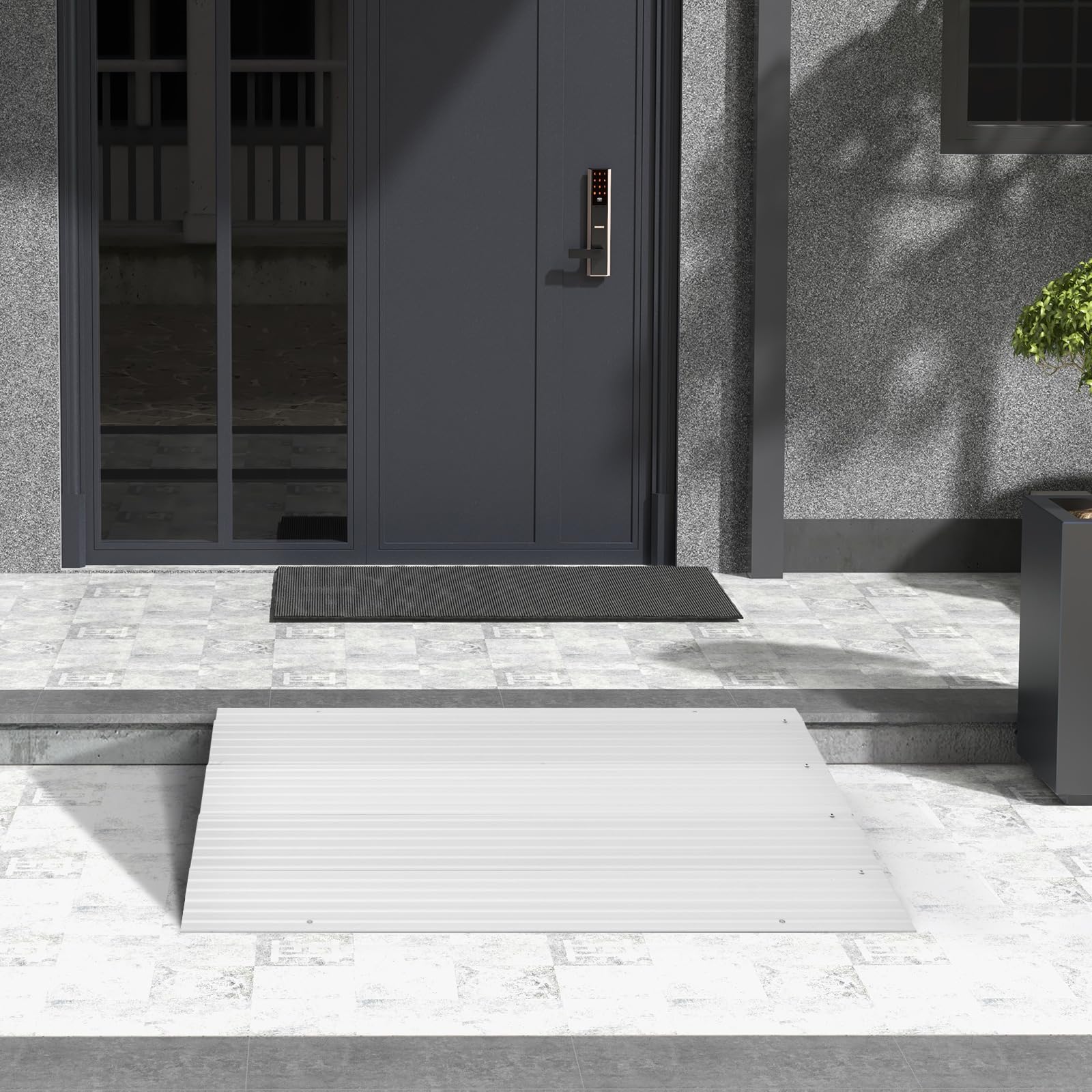 GOPLUS Rampe de seuil de Porte, Rampe d'entrée de 10,5cm, Hhauteur Réglable, Cadre en Aluminium Robuste, Surface Antidérapante, Capacité de 317kg, pour Fauteuils Roulants (86,5 x 54 x 10,5 cm)
