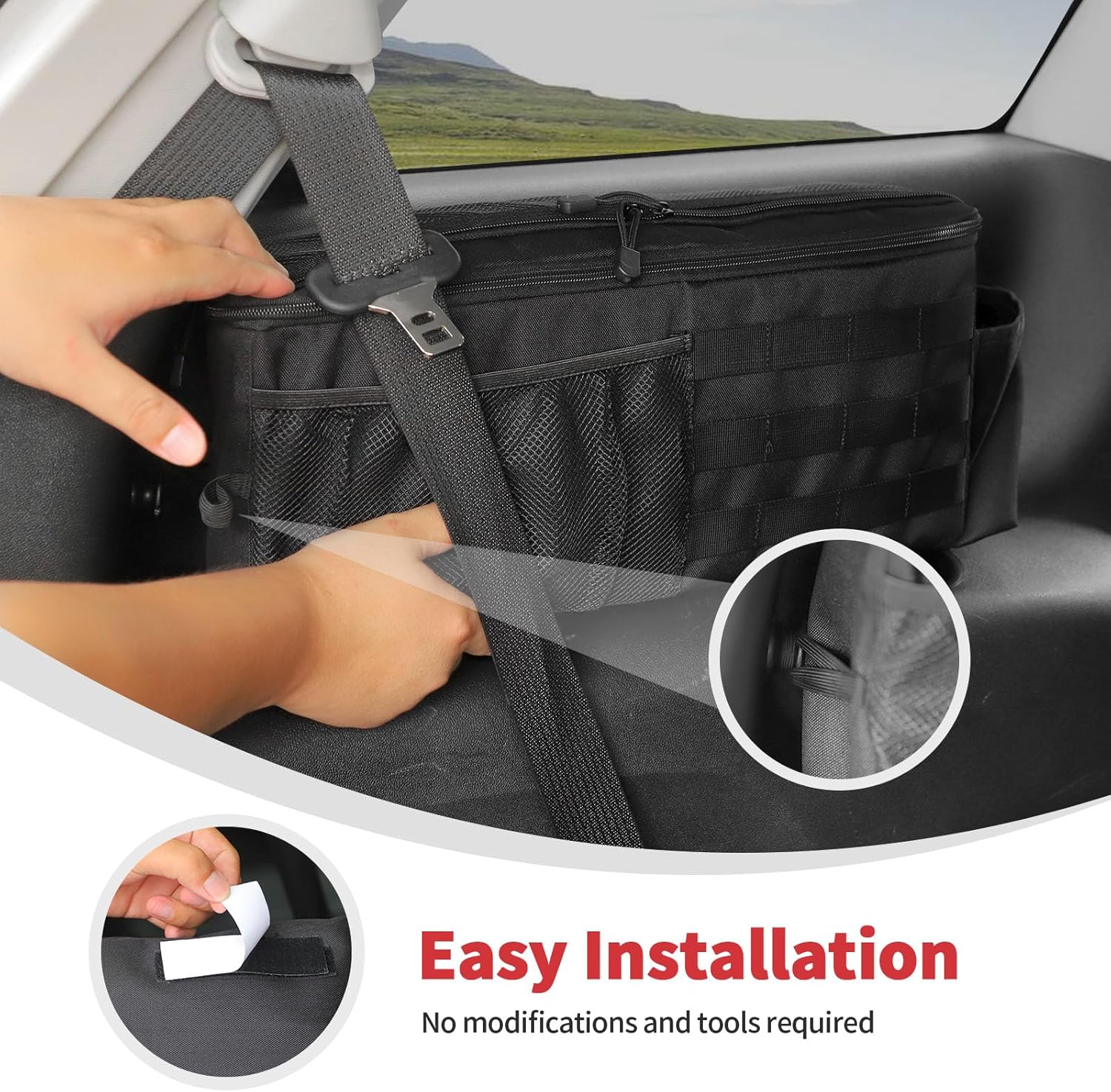 Linskip Cargo Shelf Organizer for Ford Bronco Sport 2021-2025 2026 - Oxford Fabric Trunk Hook Organizer with 3 Rows of Molle Straps, Waterproof and Durable Multi-Compartment Design