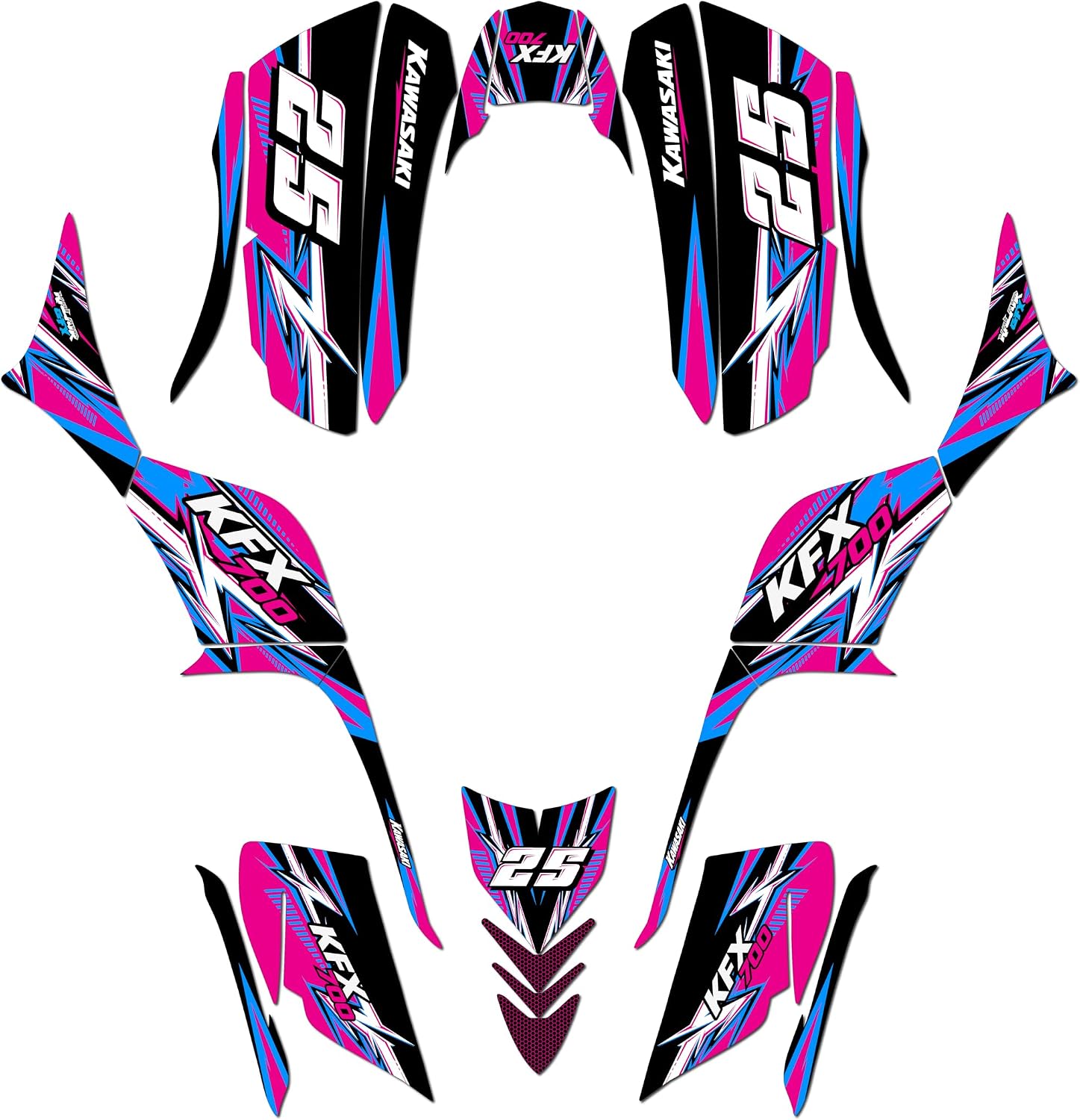 Graphics Kit for Kawasaki KFX700 (2004-2009) SHRED Series Green 16 Mil - On/Off the Road - ATV UTV Dirt bike stickers, Quad dirtbike racing decal automotive accessories no-plastics