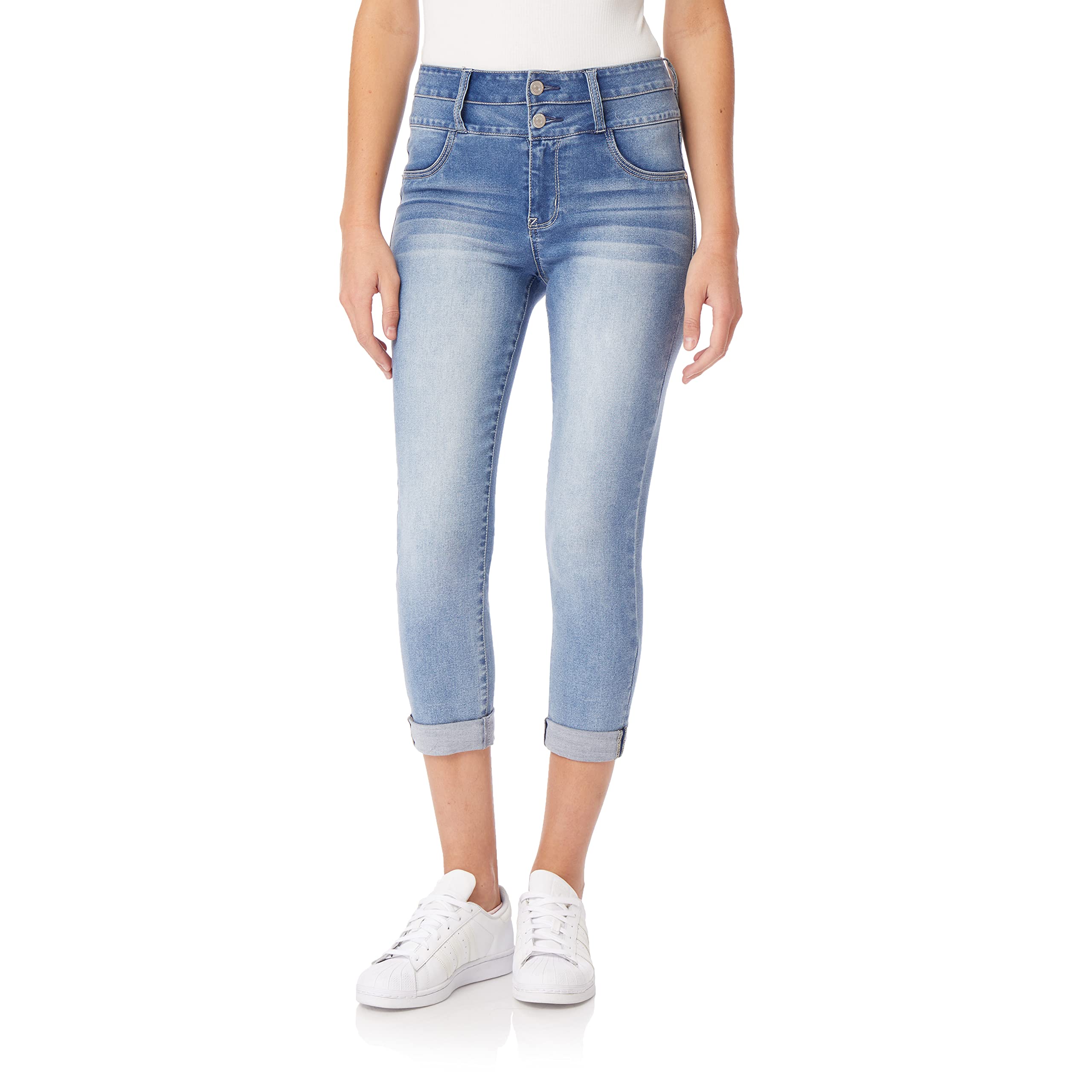 WallFlower Women's Juniors Instasoft High-Rise Sassy Fit Skinny Stretch Crop Jeans (Standard and Plus), Mel, 14 Plus
