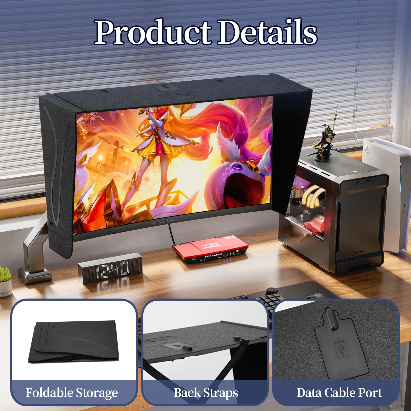Parasole per Monitor del Computer, 41-69cm Regolabile Parasole per Privacy | Riduce l'inquinamento luminoso, regolabile da 41 a 69 cm, maggiore privacy e ombreggiatura, velluto nero opaco assorbono