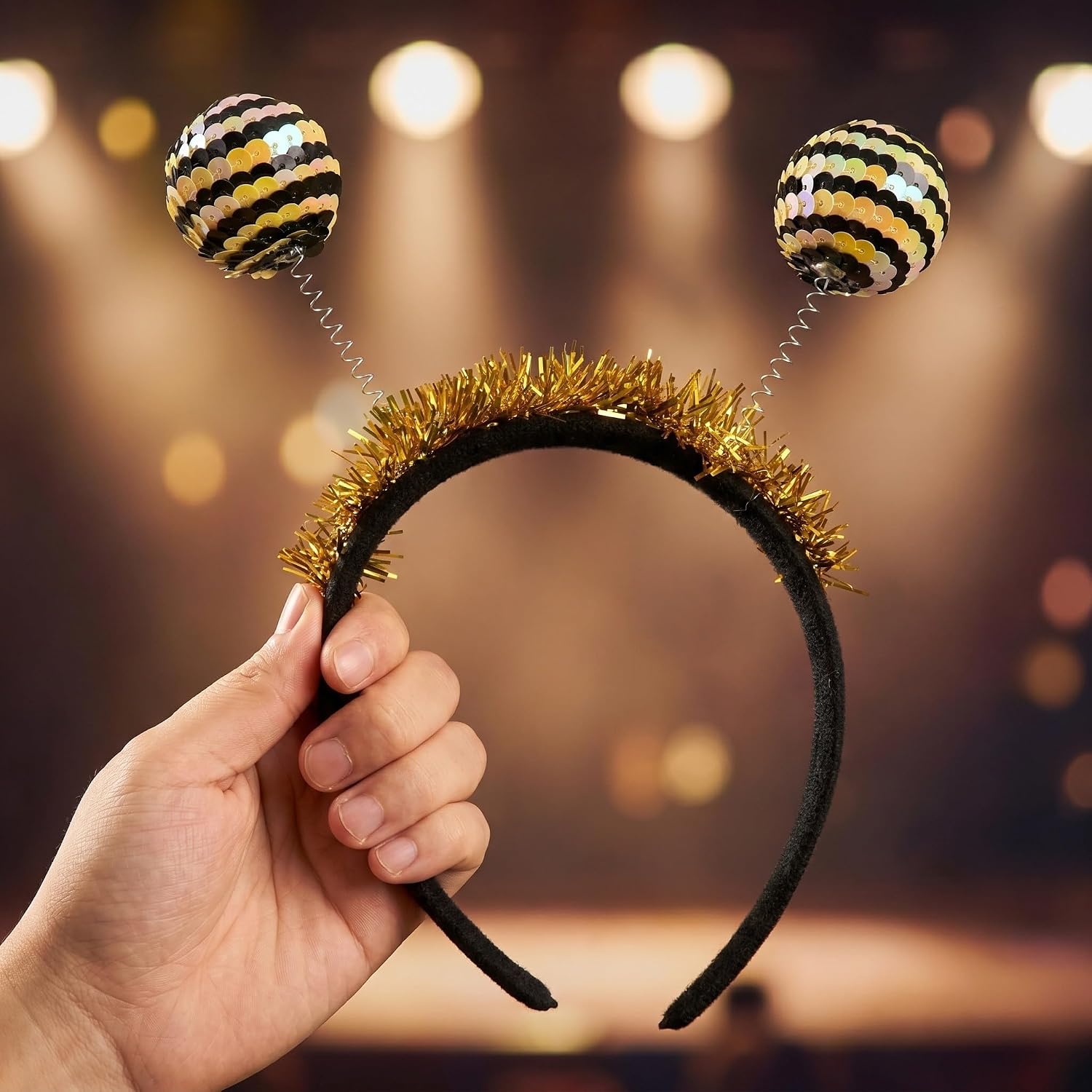 2pcs Bee Headband with Glitter Tinsel Antenna Hair Hoop, Comfortable Soft Foam and Plastic Material, for Zoo Theme Party or Night Activities, Eye-catching Design for Women