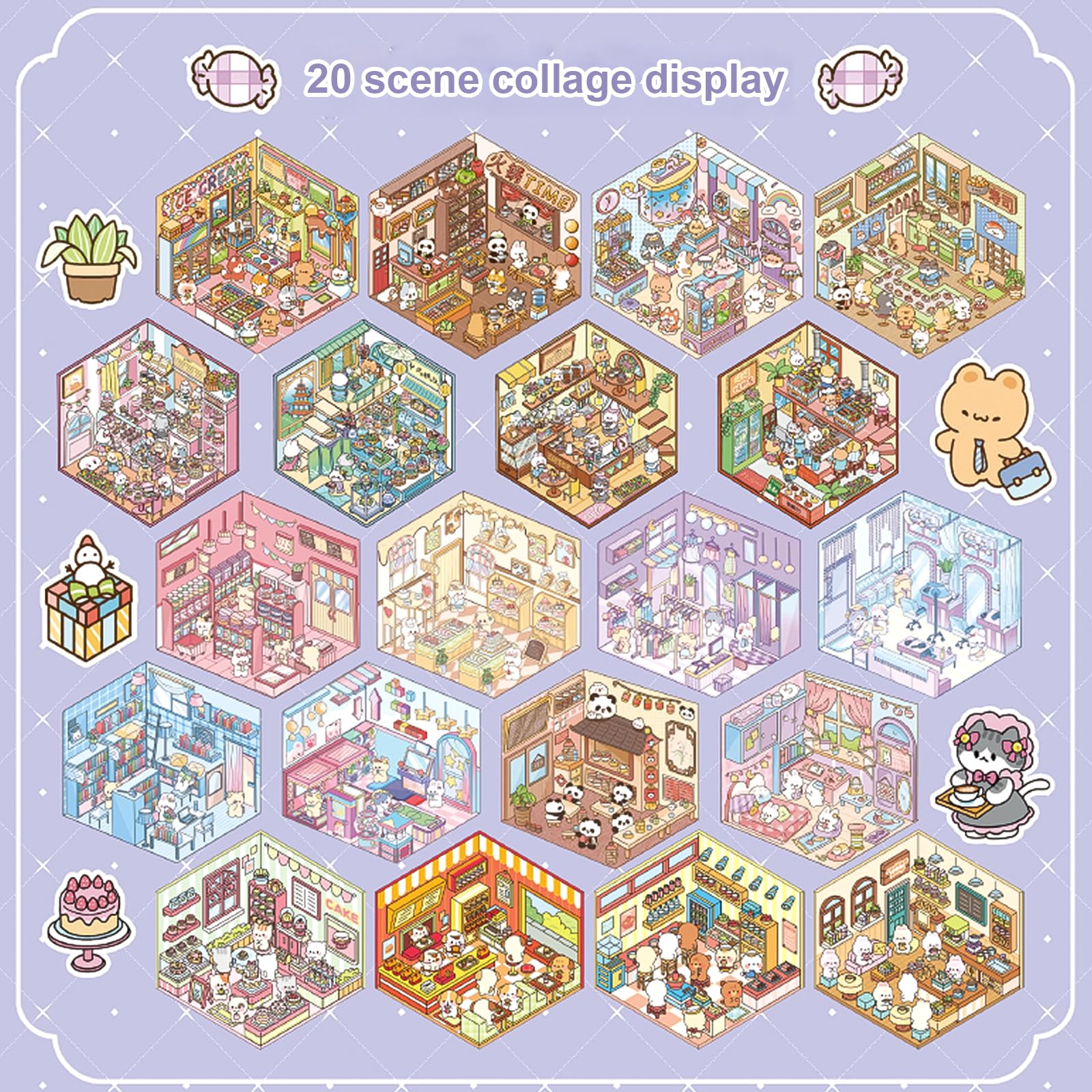 40 Sets Pegatinas 3D para Casa Divertidas, House Stickers, Sticker Therapy, DIY Stress Relief Sticker Scenes with 40 PET Pegatinas, 40 Miniature Scene, 2 Pinzas, for Adulto Niño Adolescente — view 6
