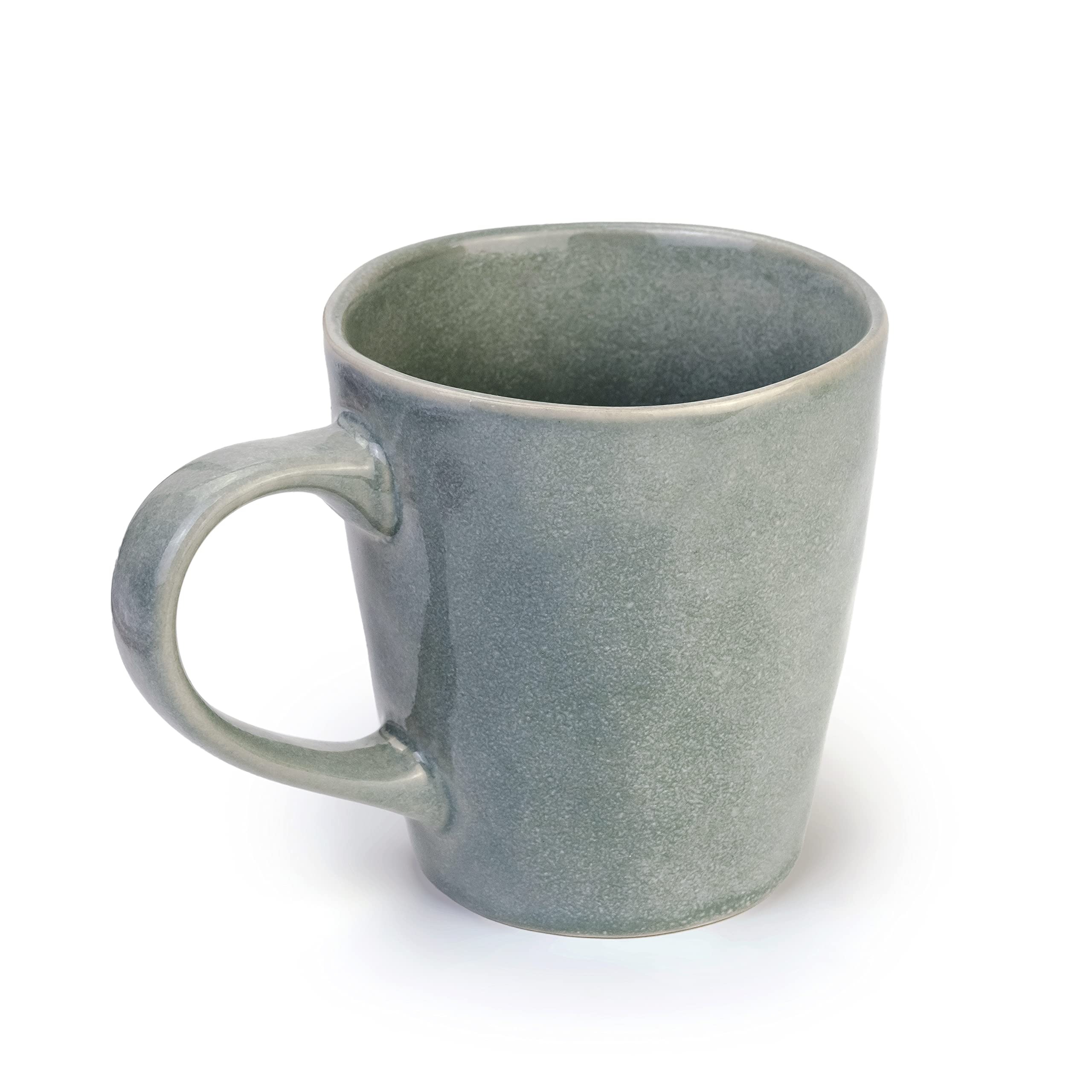 Shallow 380ml Porcelain Ceramic Cup Tea Coffee Mug, Metalic Green