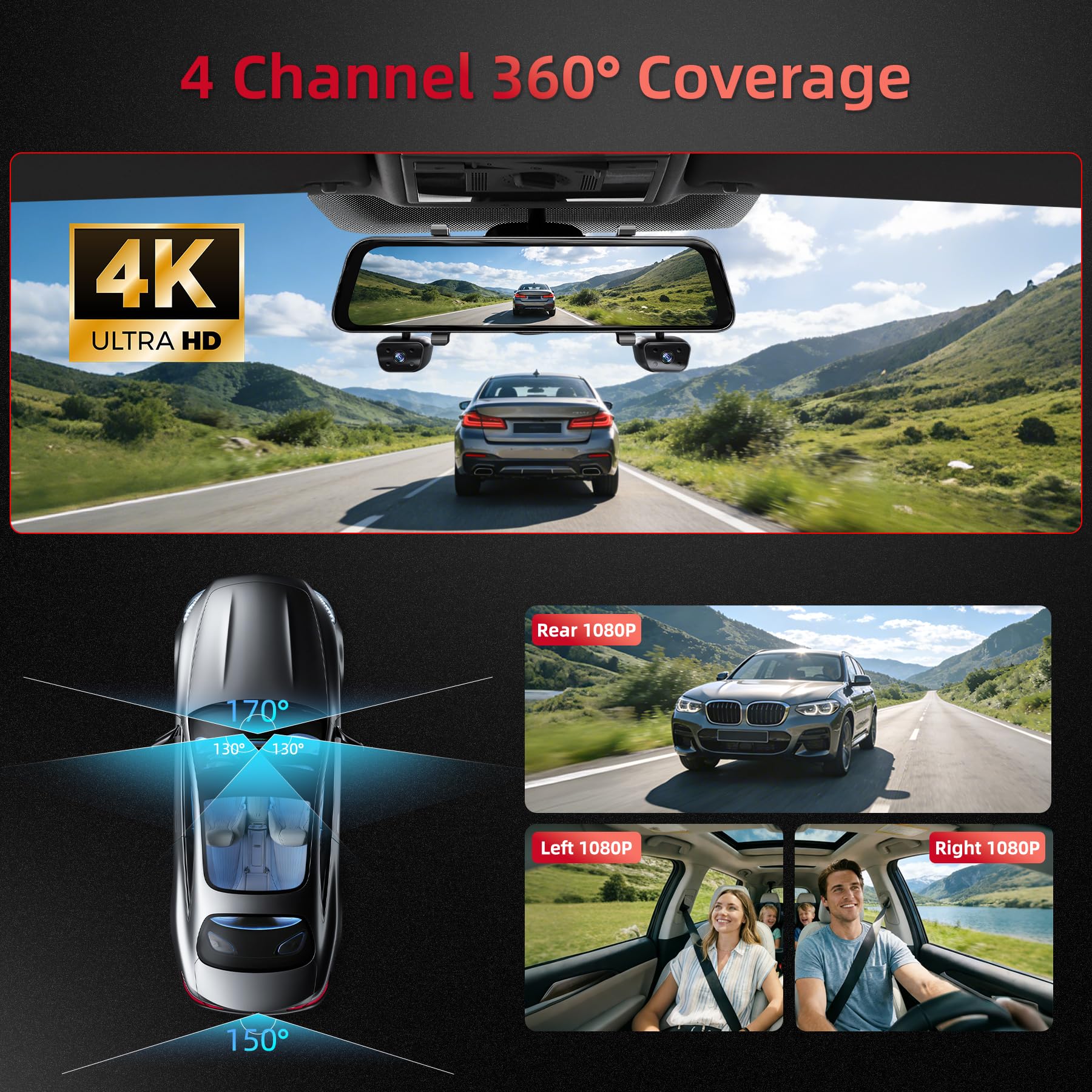 Amazon.com: 2026 4K Mirror Dash Cam 4 Channel, 12