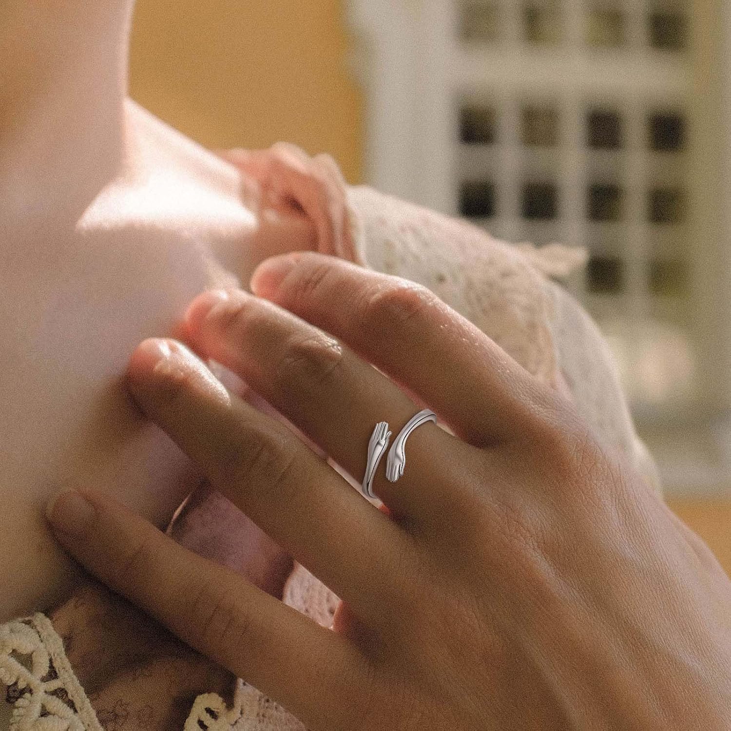 INFUSEU 925 Sterling Silver Hug Love Rings for Women Girls Cute Gifts for Her - Image 4