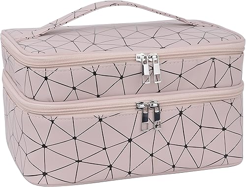 MKPCW bolsa de maquillaje Bolsa de cosméticos de doble capa con bolsa de cepillo y divisor