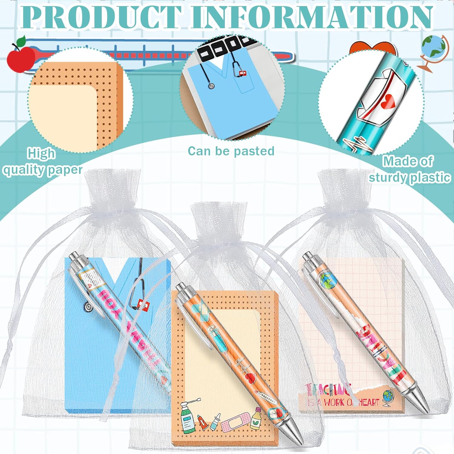 90 Pcs Employee Appreciation Gifts Set 30 Pcs Inspirational Sticky Notes 30 Motivational Ballpoint Pens 30 Mesh Bags Thank You Christian Gifts for Nurse Teacher Coworker(Nurse)