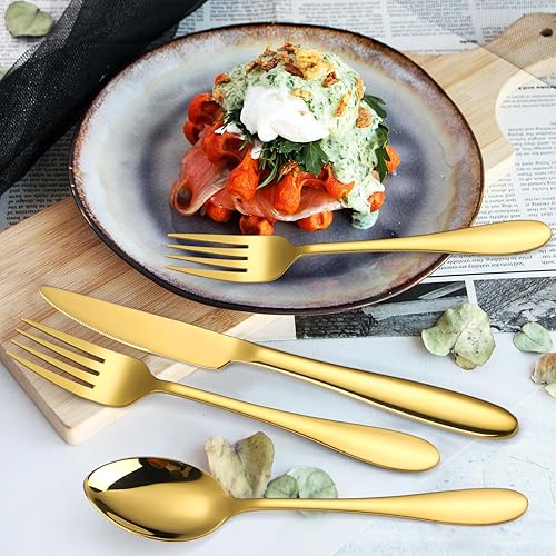 Miniatura 404 de A·HOUSEWARE - Juego de cubiertos iridiscentes con diseño hueco, 20 piezas, acero inoxidable, incluye tenedores, cucharas, cuchillos, utensilios