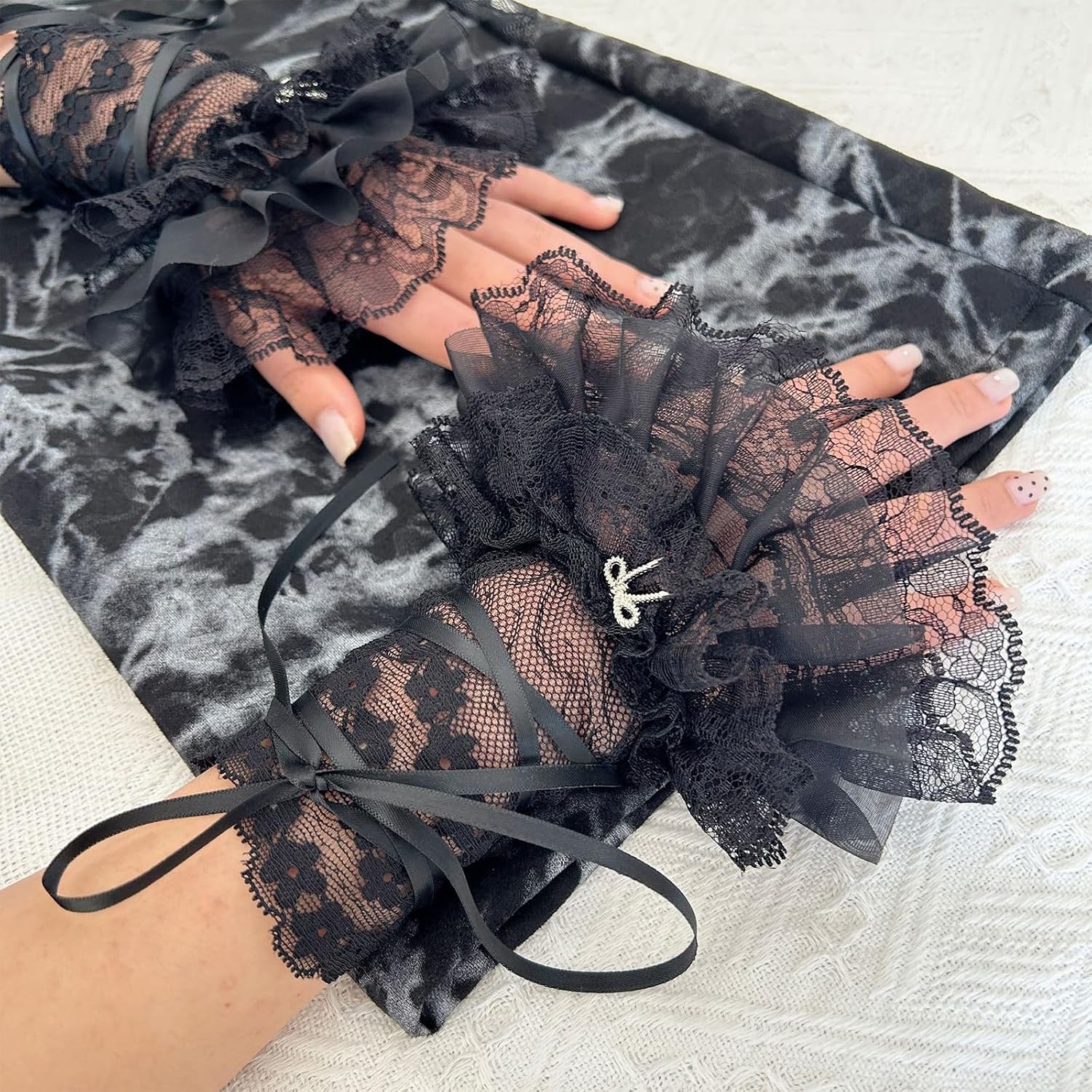 Elaborate Ribbon Wrist Cuffs Detachable Wristband Elegant Pleated Lace Brim False Wristband for Balletcore Accessories