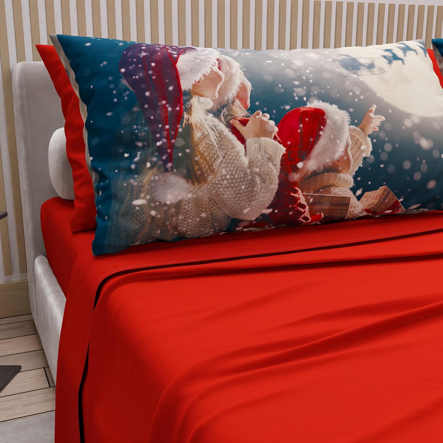PETTI Artigiani Italiani - Lenzuola in Cotone con Federe in Stampa Digitale di Natale, Lenzuola Natalizie Una Piazza e Mezza, Completo Letto Natalizio, Xmas 20 Rosso, 100% Made in Italy