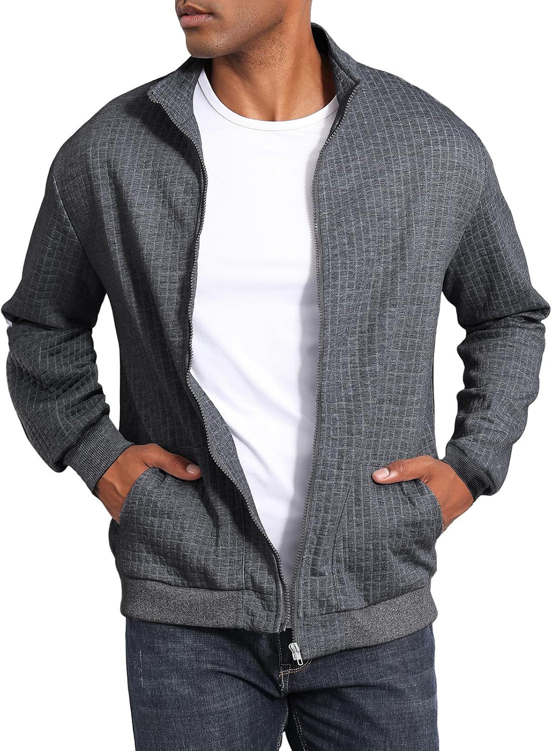 (-28%) HOTIAN Jacke Herren Steppjacke Herren übergangsjacke frühlingshaft Karierten Jacquard Freizeit Leicht Jacken Stehkragen mit Tasche