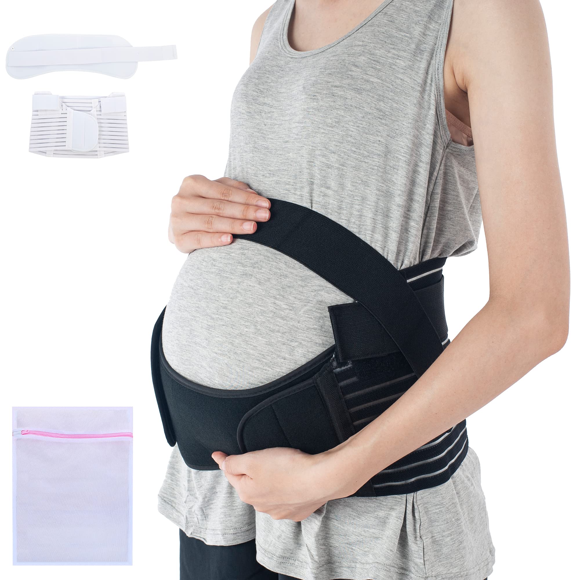 360 RELIEF Abdomen Pregnancy Support Maternity Belt - for Belly Lifting, Back, Pelvic and Hip Pain Relief | Soft Stretchable Breathable Material | Medium, Black with Mesh Laundry Bag |