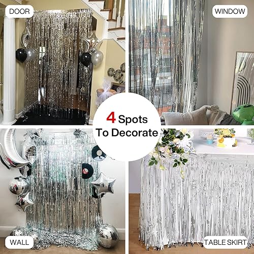 Miniatura 5 de PartyWoo Cortinas de flecos de aluminio plateadas, 2 piezas de serpentinas plateadas de 3.3 x 6.6 pies, telón de fondo de flecos, telón de fondo de