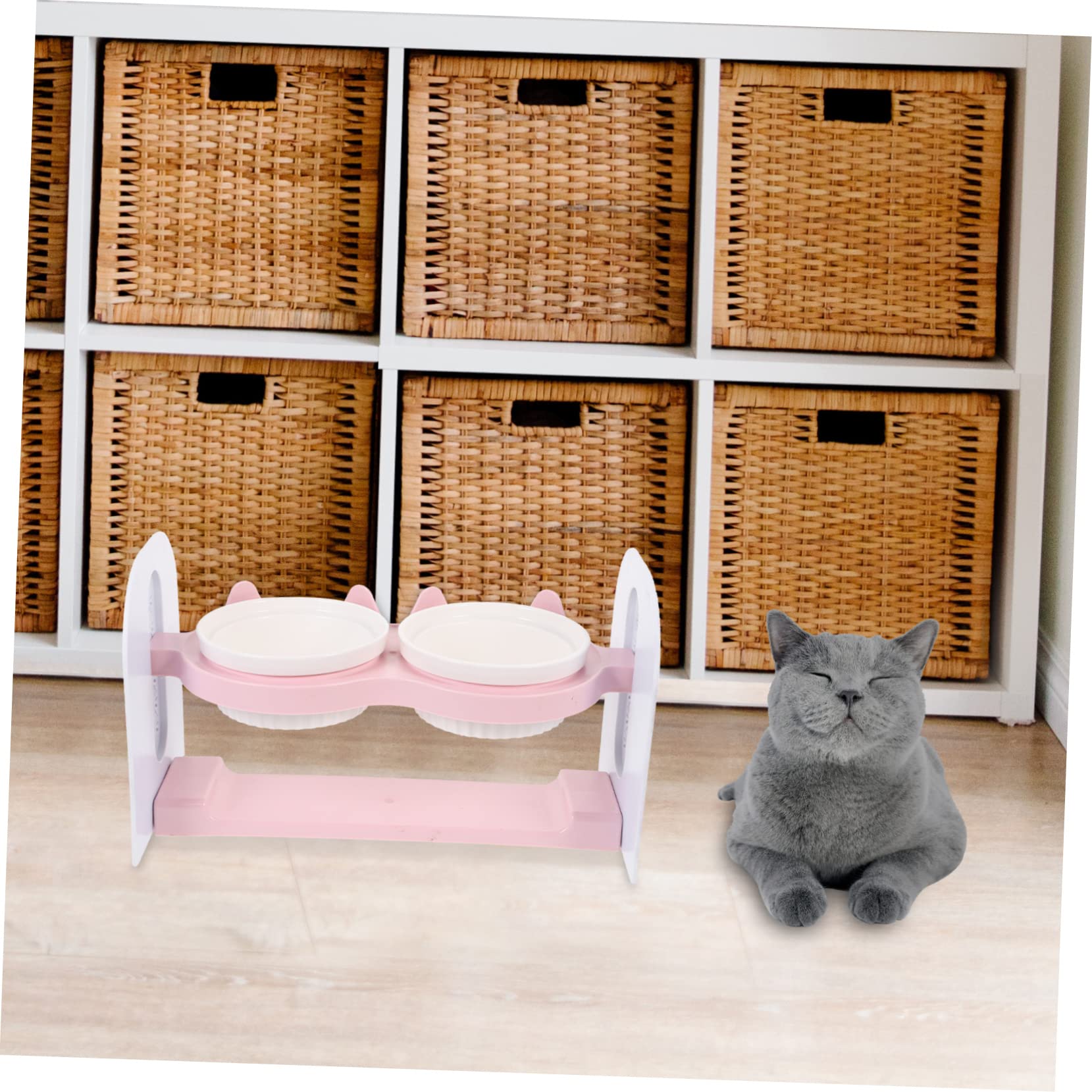 Supvox Keramik Futternapf für Katzen und Kaninchen Neigbares Doppelnapf Design Abnehmbar Schonend für Hals Leicht zu Reinigen