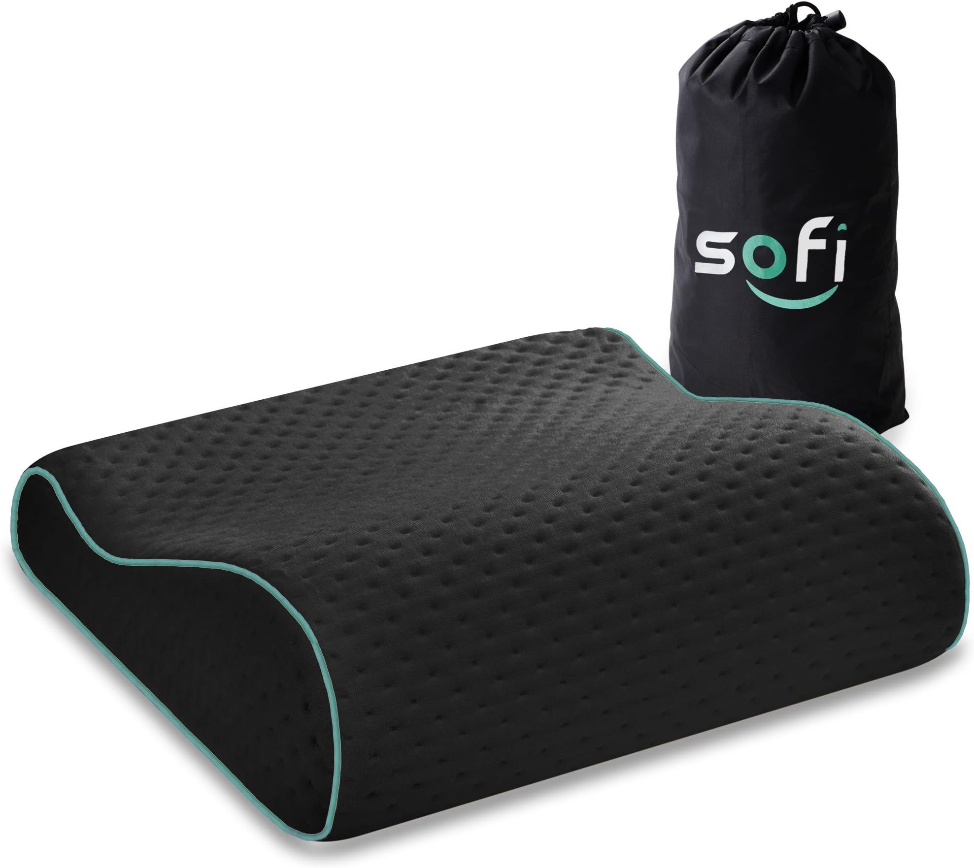 sofi Contour Travel & Camping Pillow - Memory Foam - Easy To Carry Portable Bag - PCM Heat Regulating Cover - Cooling Vents (Schwarz)